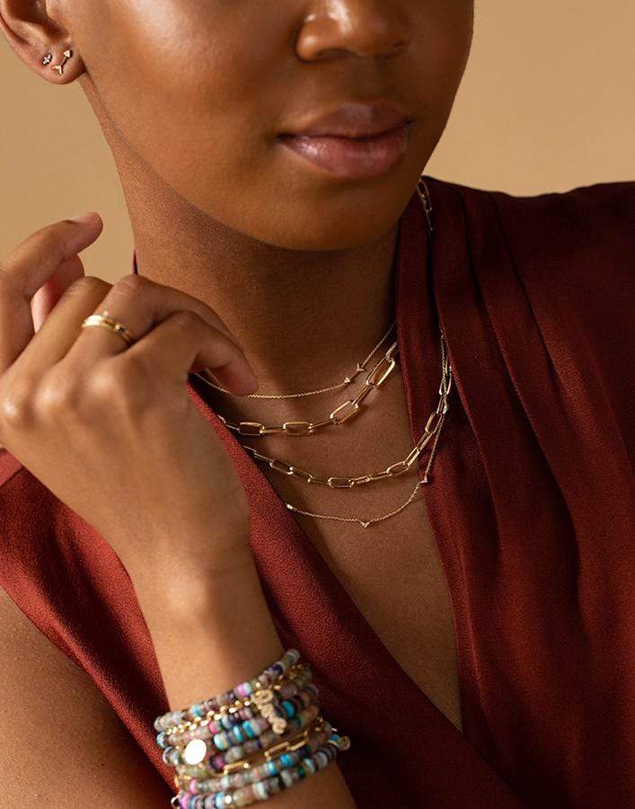 LIZZIE MANDLER-White Diamond Pave 5 V Necklace-YELLOW GOLD