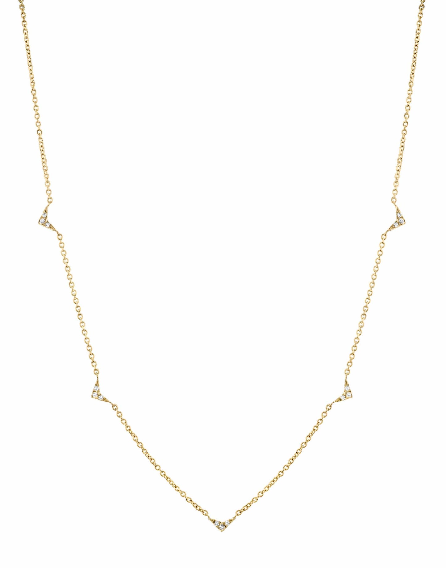 LIZZIE MANDLER-White Diamond Pave 5 V Necklace-YELLOW GOLD