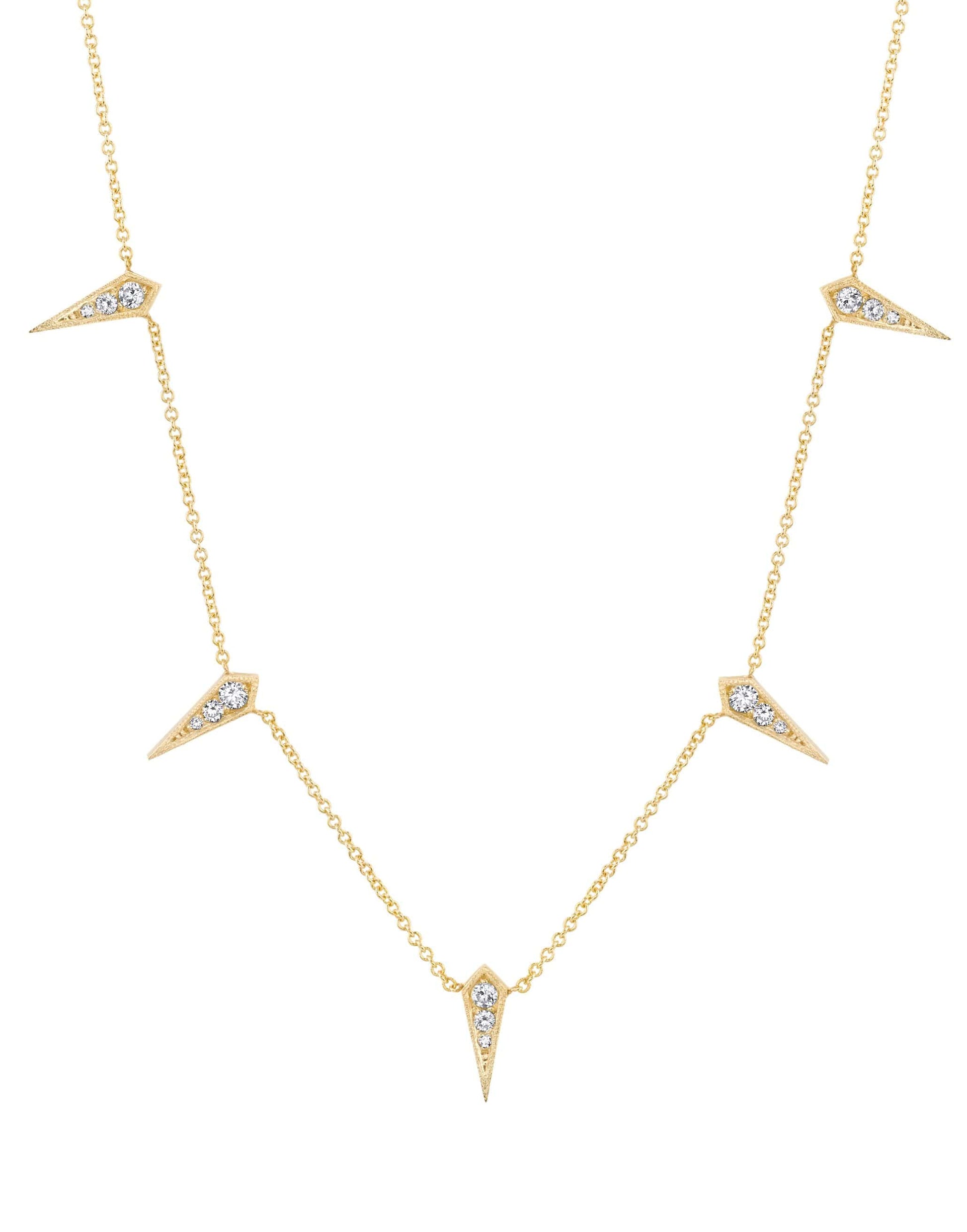 LIZZIE MANDLER-White Diamond Pave Five Kite Necklace-YELLOW GOLD