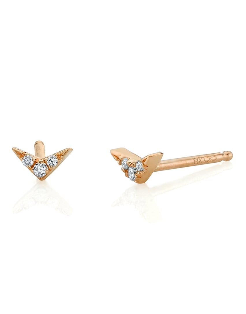 LIZZIE MANDLER-V Diamond Pave Stud-ROSE GOLD