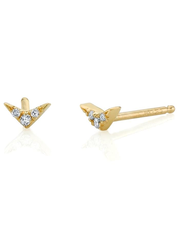 LIZZIE MANDLER-V Diamond Pave Stud-YELLOW GOLD