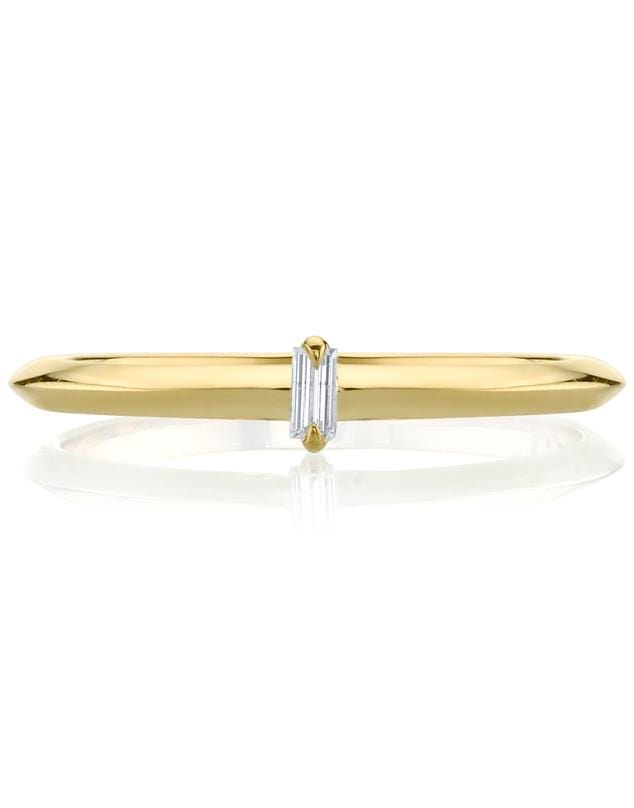 LIZZIE MANDLER-White Diamond Knife Edge Solitaire Stacker-YELLOW GOLD