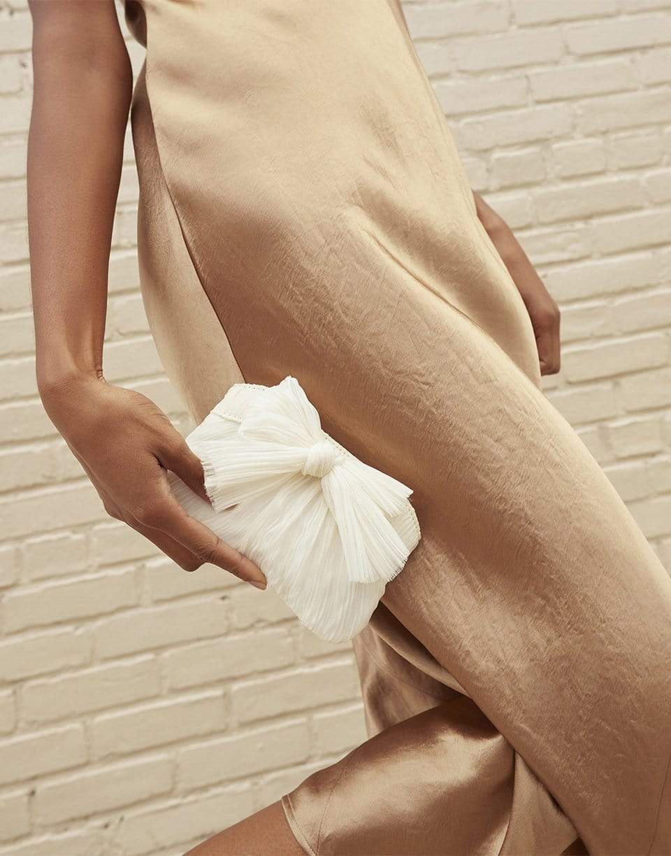 LOEFFLER RANDALL-Mini Pleated Frame Clutch With Bow-PEARL