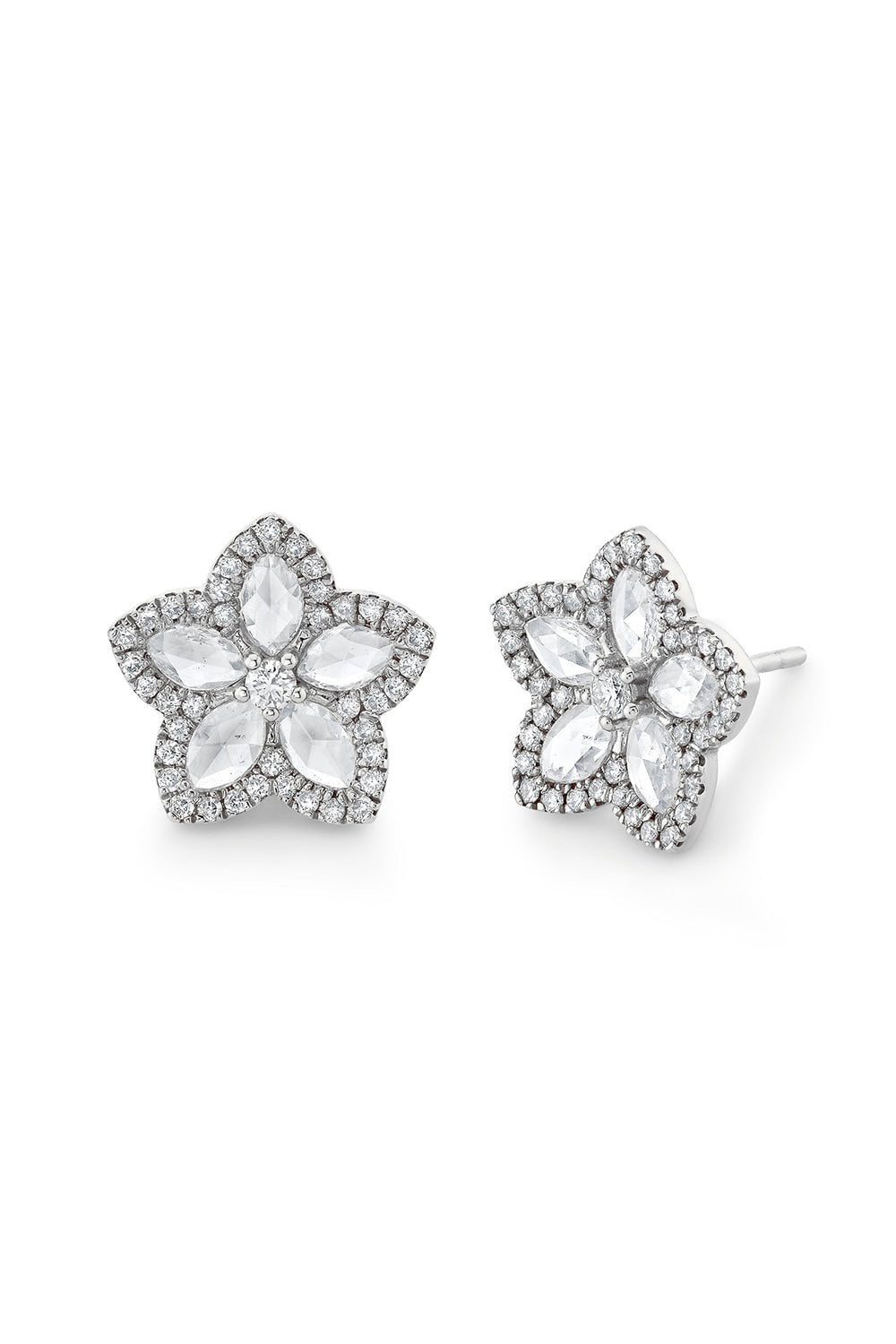 LOGAN HOLLOWELL-Eternal Jardin Flower Stud Earrings-WHITE GOLD