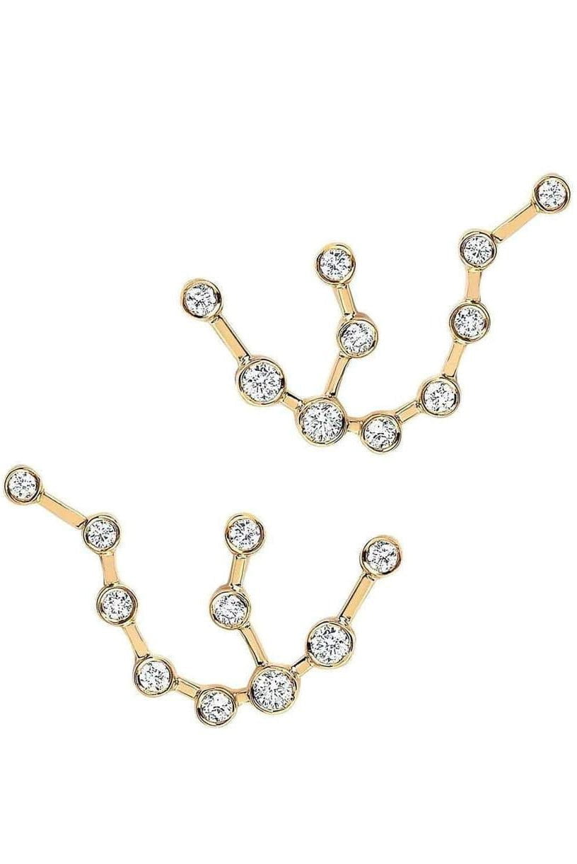 LOGAN HOLLOWELL-Classic Aquarius Constellation Stud Earrings-YELLOW GOLD