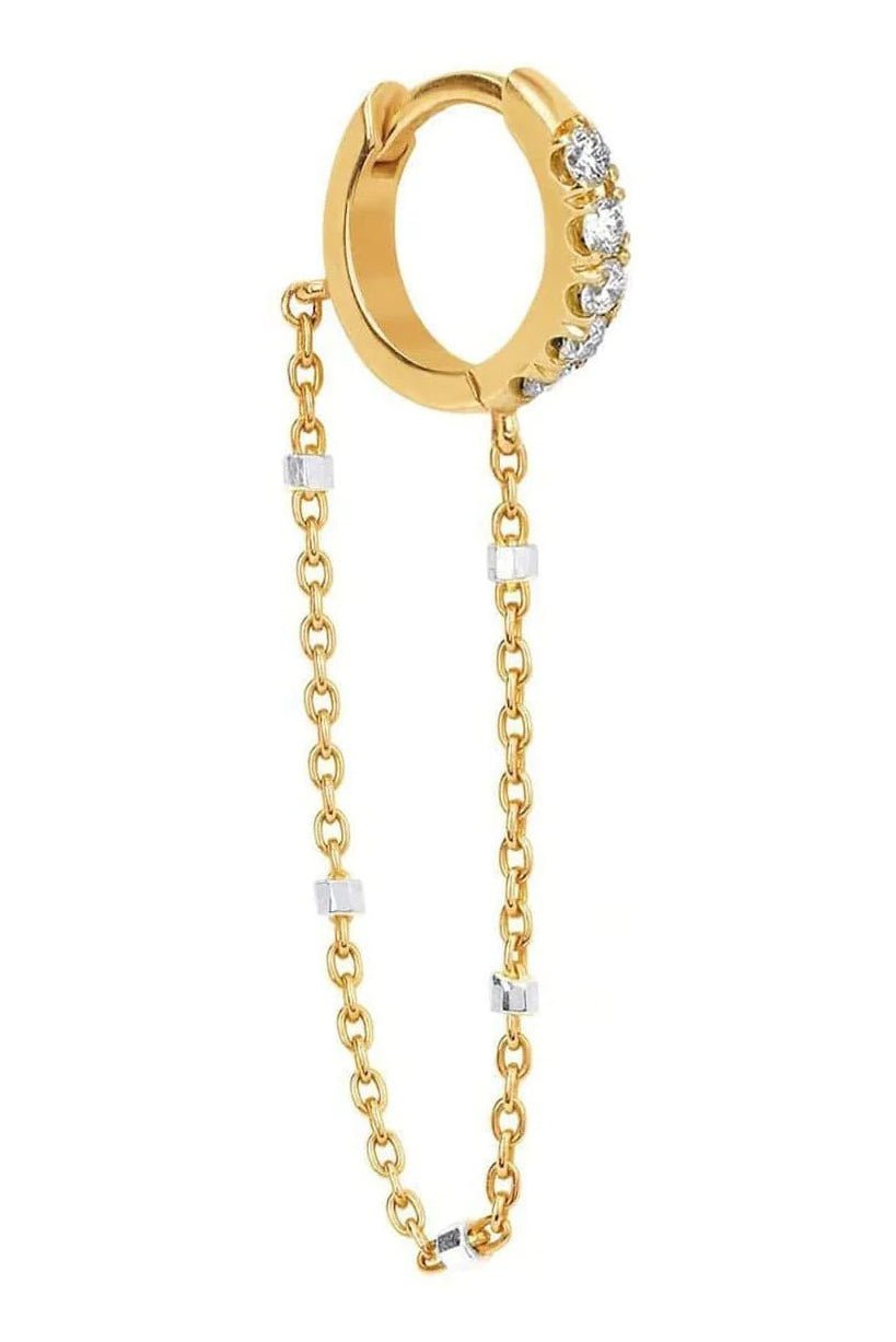 LOGAN HOLLOWELL-Diamond Mini Goddess Single Chain Earring-YELLOW GOLD