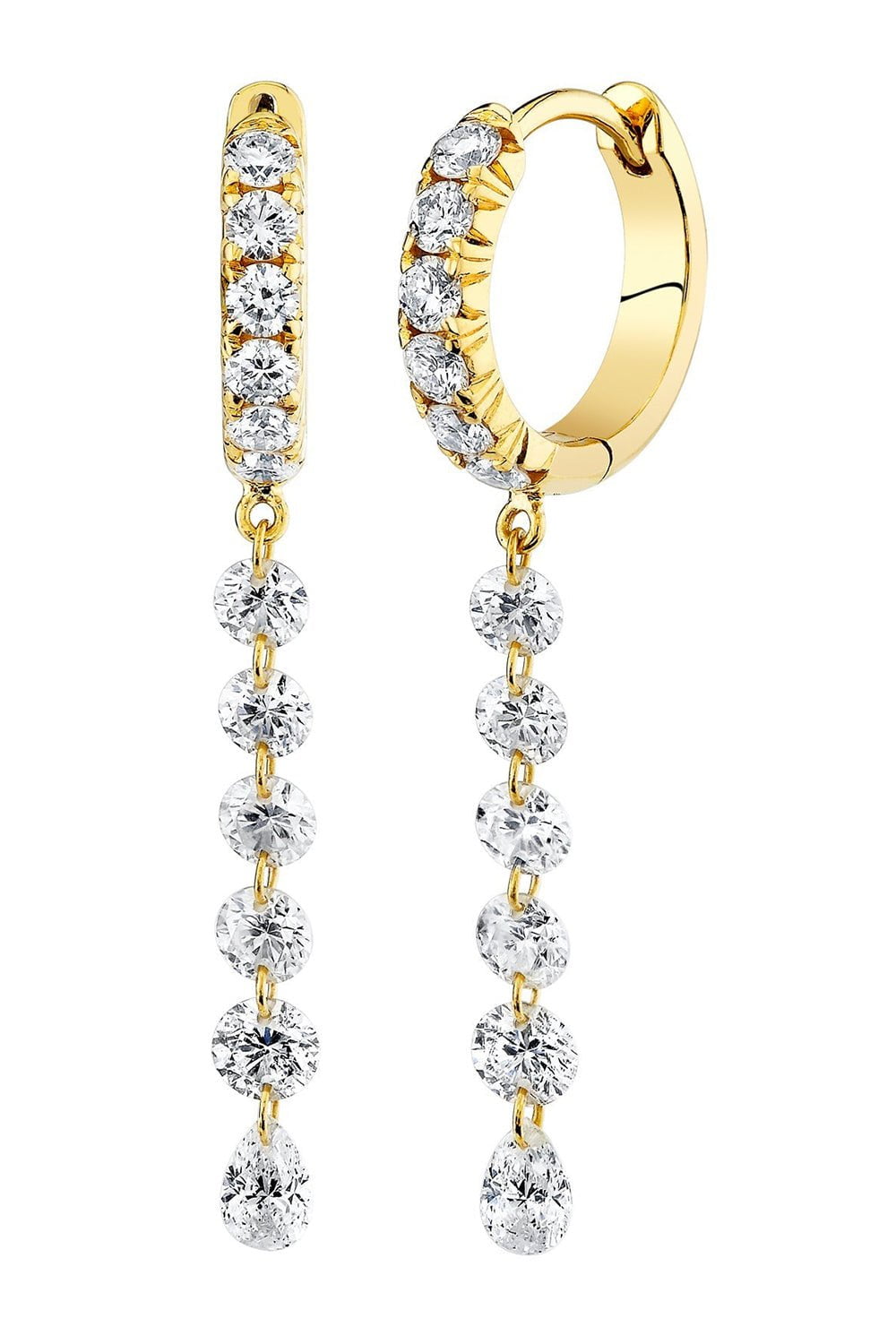 LOGAN HOLLOWELL-Medium Diamond Dangle Hoop Earrings-YELLOW GOLD