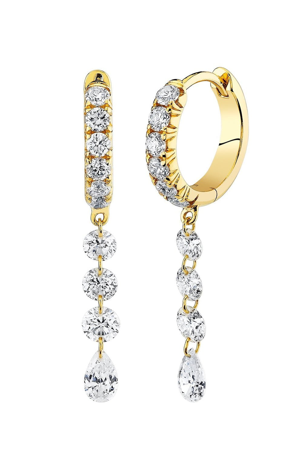 LOGAN HOLLOWELL-Mini Eau De Rose Diamond Drop Huggie Earrings-YELLOW GOLD