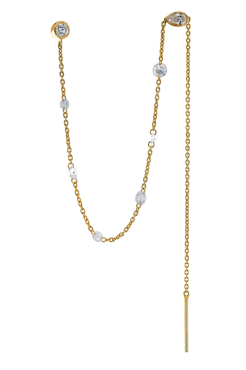 LOGAN HOLLOWELL-Single Brilliant Diamond Thread Earring-YELLOW GOLD