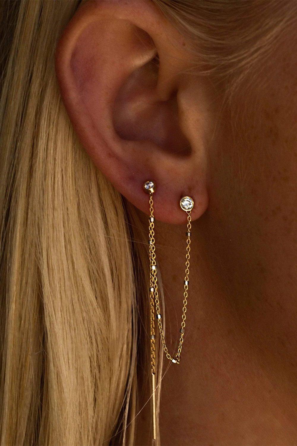 LOGAN HOLLOWELL-Single Diamond Thread Through Twinkle Earring-YELLOW GOLD