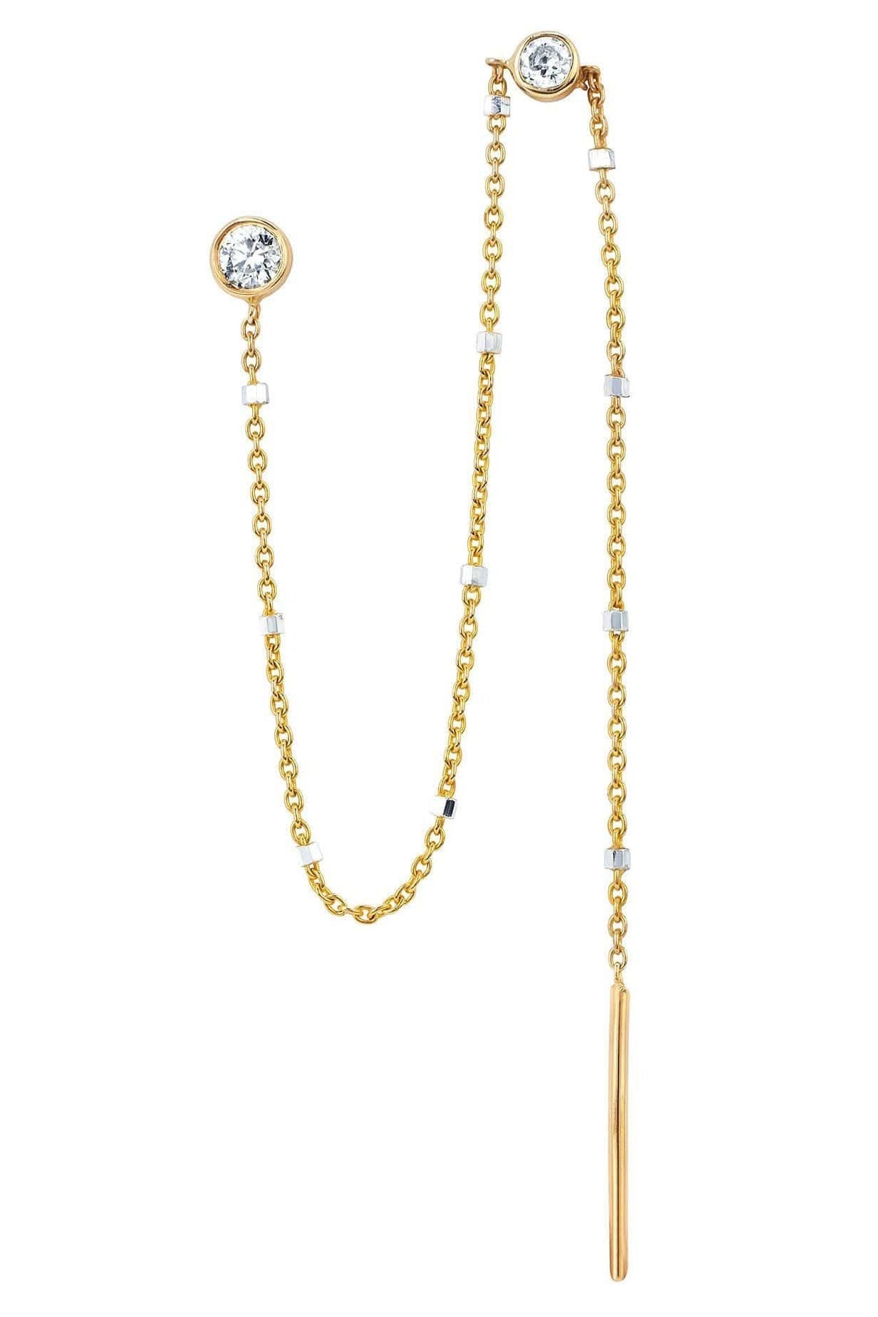 LOGAN HOLLOWELL-Single Diamond Thread Through Twinkle Earring-YELLOW GOLD
