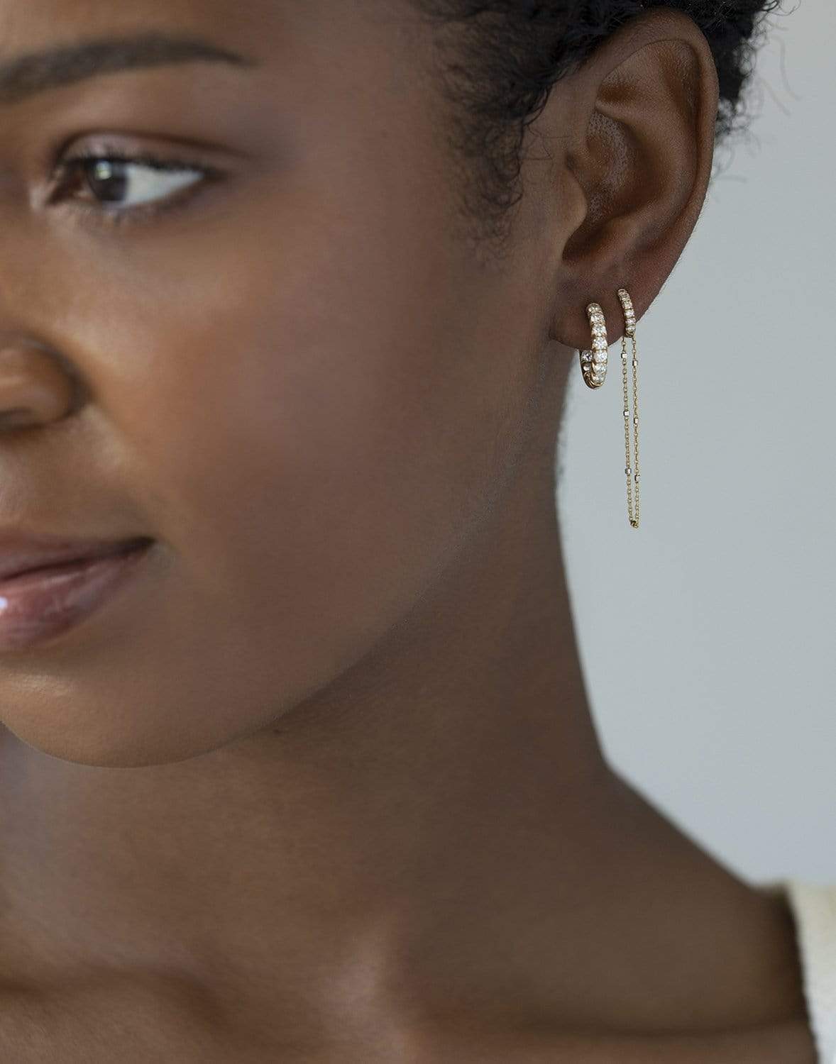 LOGAN HOLLOWELL-Single Inside Out French Pave Hoop-YELLOW GOLD