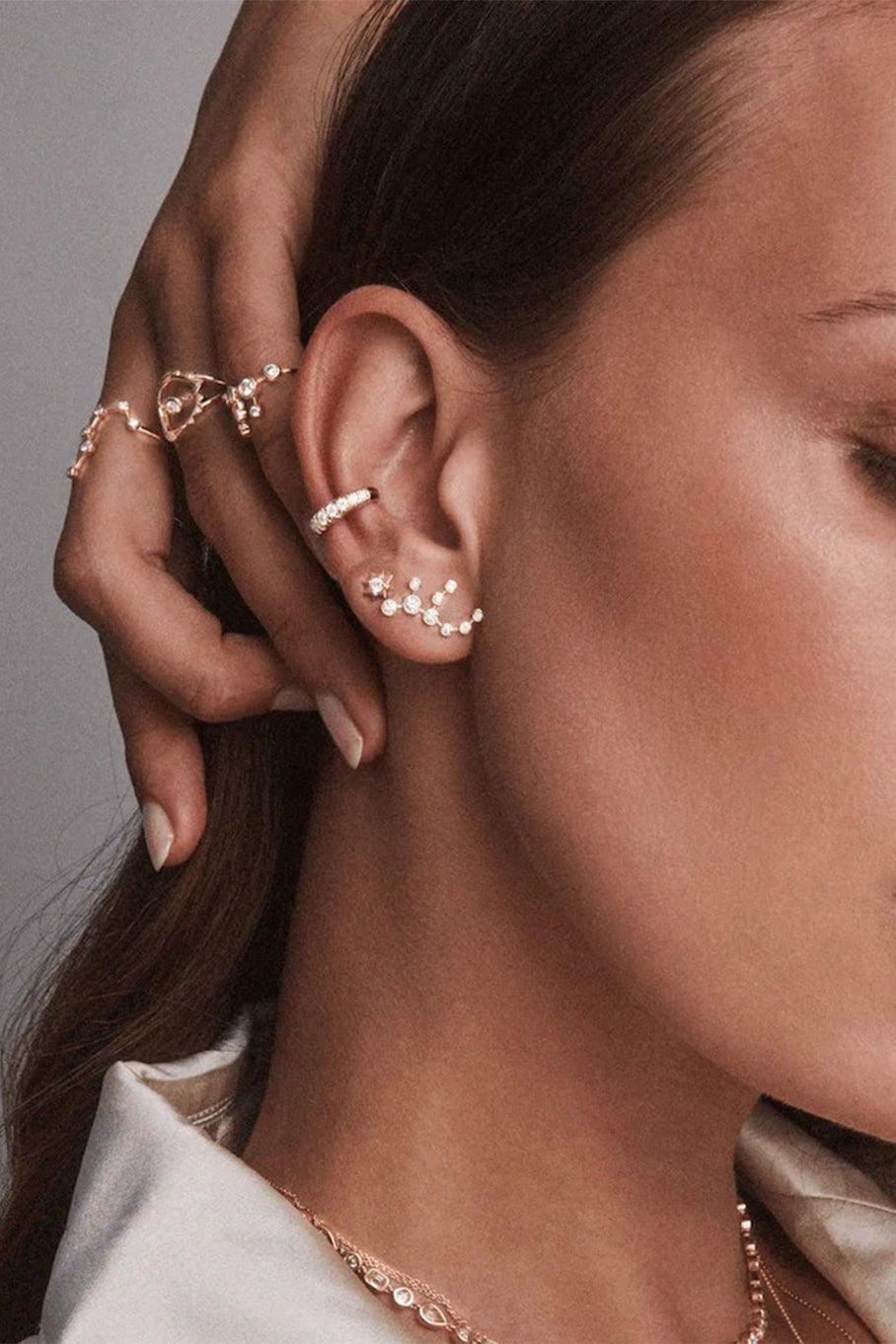 LOGAN HOLLOWELL-Single Left Virgo Stud Earring-YELLOW GOLD