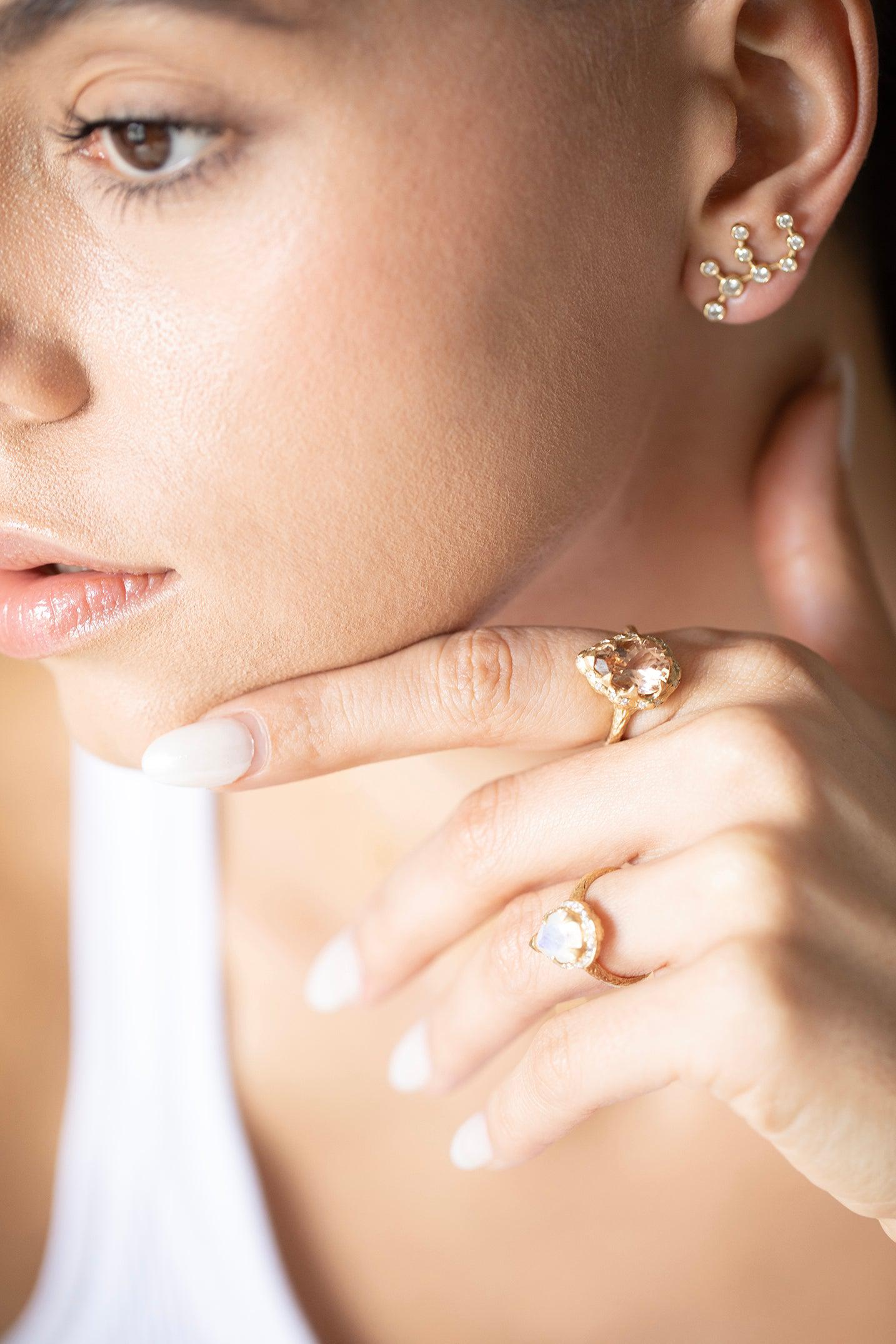LOGAN HOLLOWELL-Single Left Virgo Stud Earring-YELLOW GOLD
