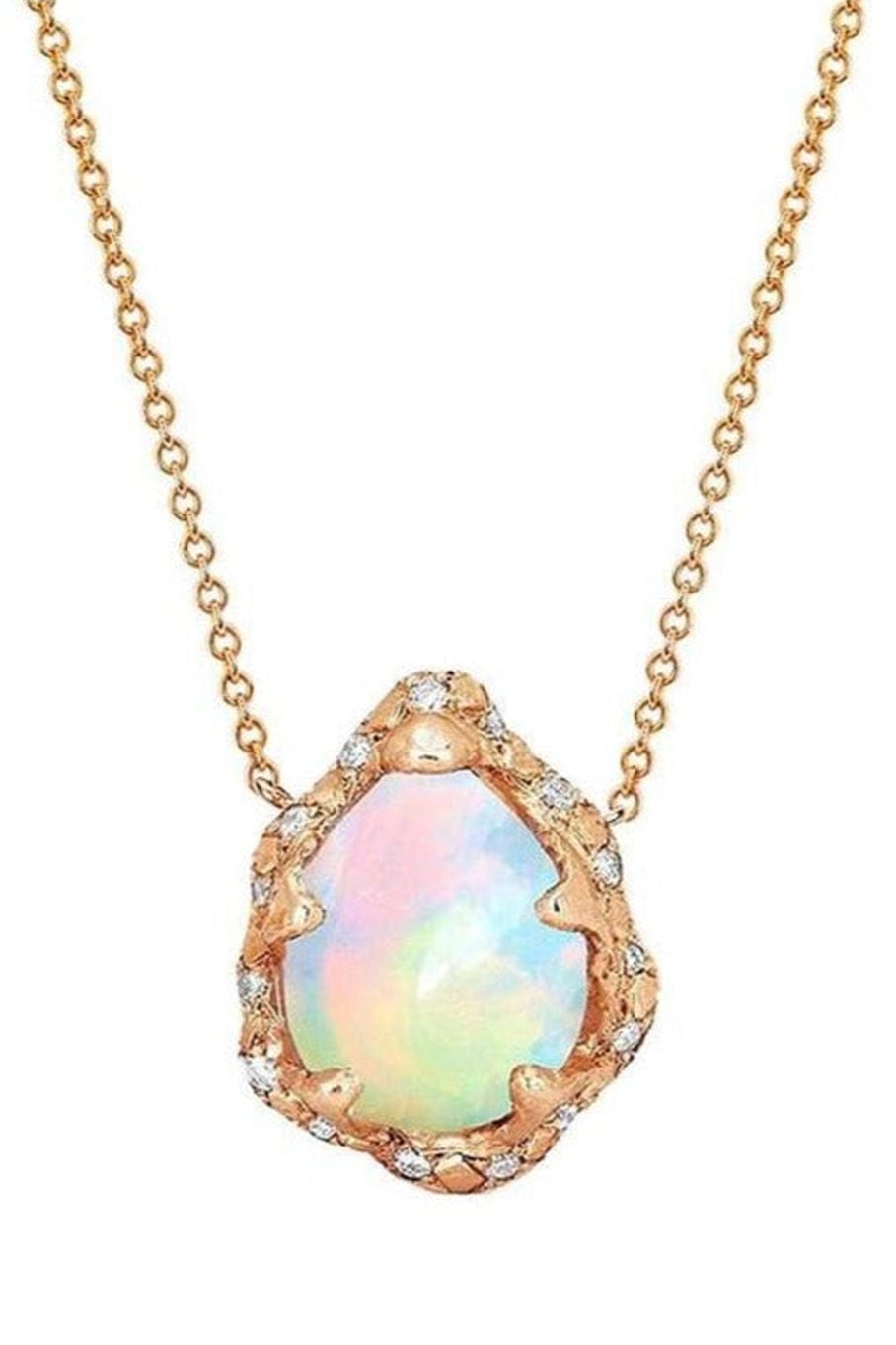 LOGAN HOLLOWELL-Baby Queen Water Drop White Opal Necklace with Sprinkled Diamonds-
