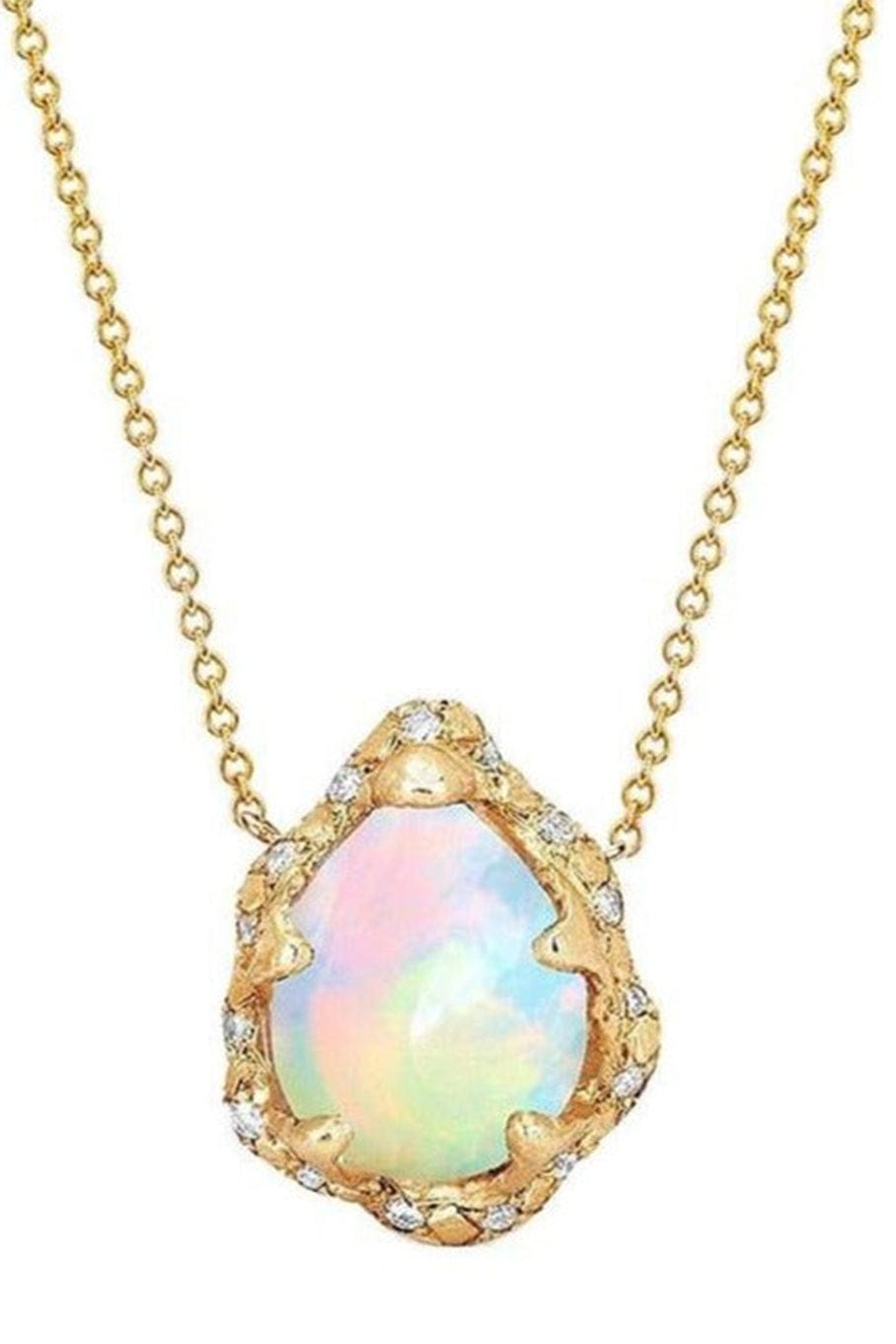 LOGAN HOLLOWELL-Baby Queen Water Drop White Opal Necklace with Sprinkled Diamonds-
