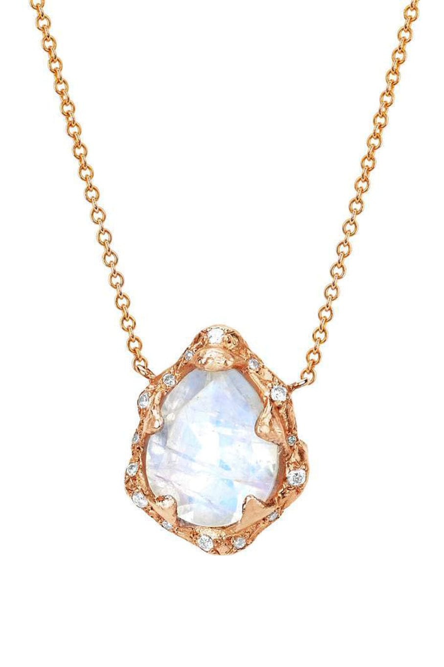 LOGAN HOLLOWELL-Baby Queen Water Drop Moonstone Necklace with Sprinkled Diamonds-
