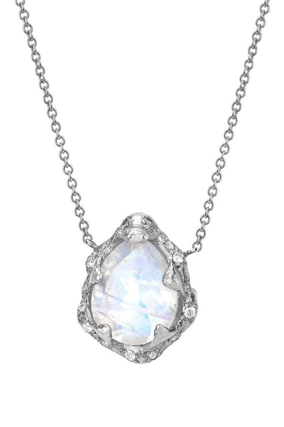 LOGAN HOLLOWELL-Baby Queen Water Drop Moonstone Necklace with Sprinkled Diamonds-