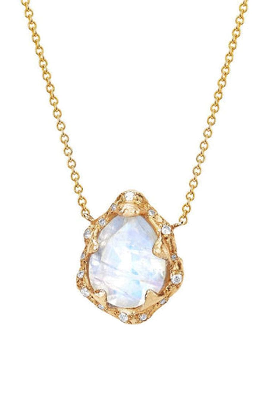LOGAN HOLLOWELL-Baby Queen Water Drop Moonstone Necklace with Sprinkled Diamonds-
