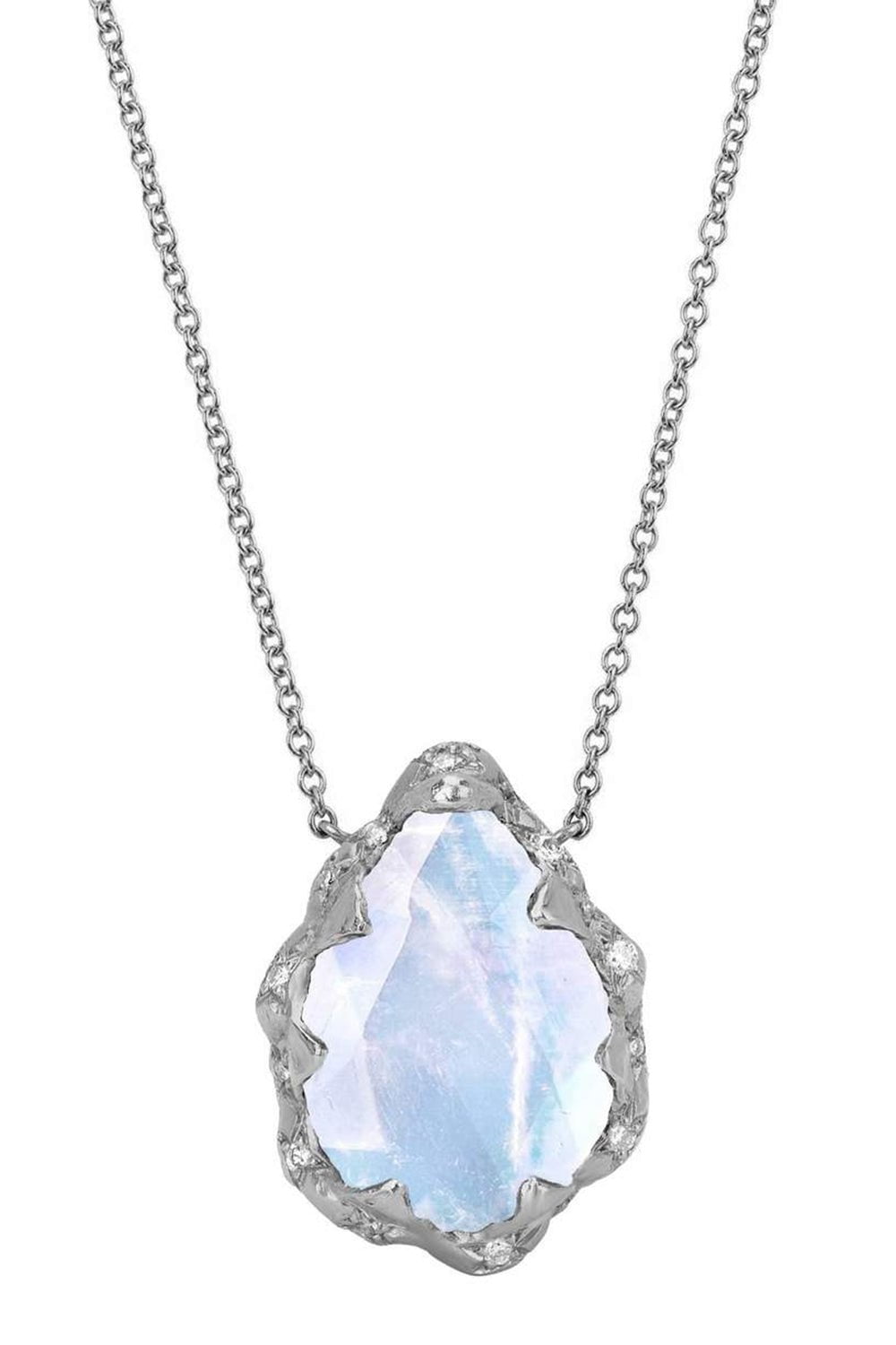 LOGAN HOLLOWELL-Queen Water Drop Moonstone Necklace with Sprinkled Diamonds-