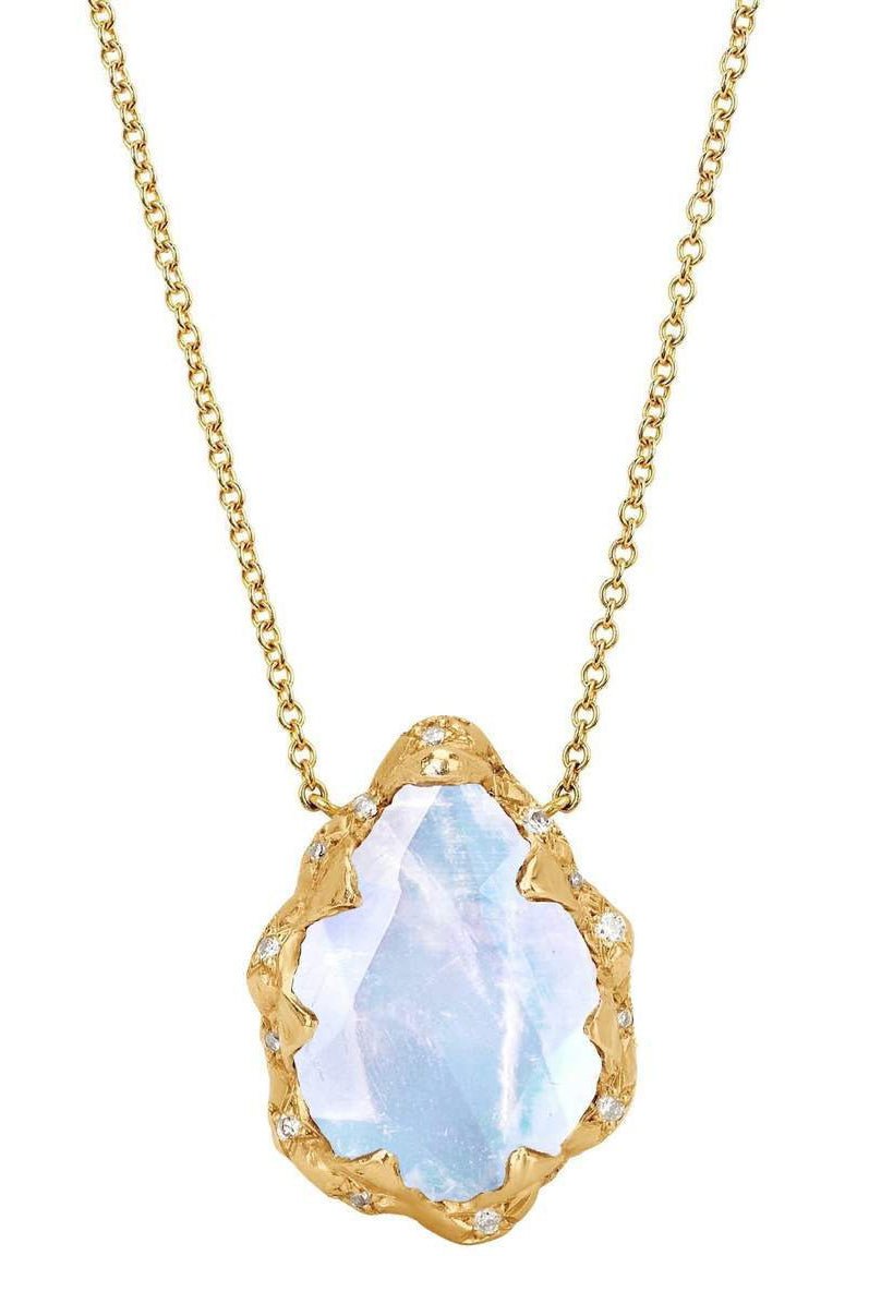 LOGAN HOLLOWELL-Queen Water Drop Moonstone Necklace with Sprinkled Diamonds-