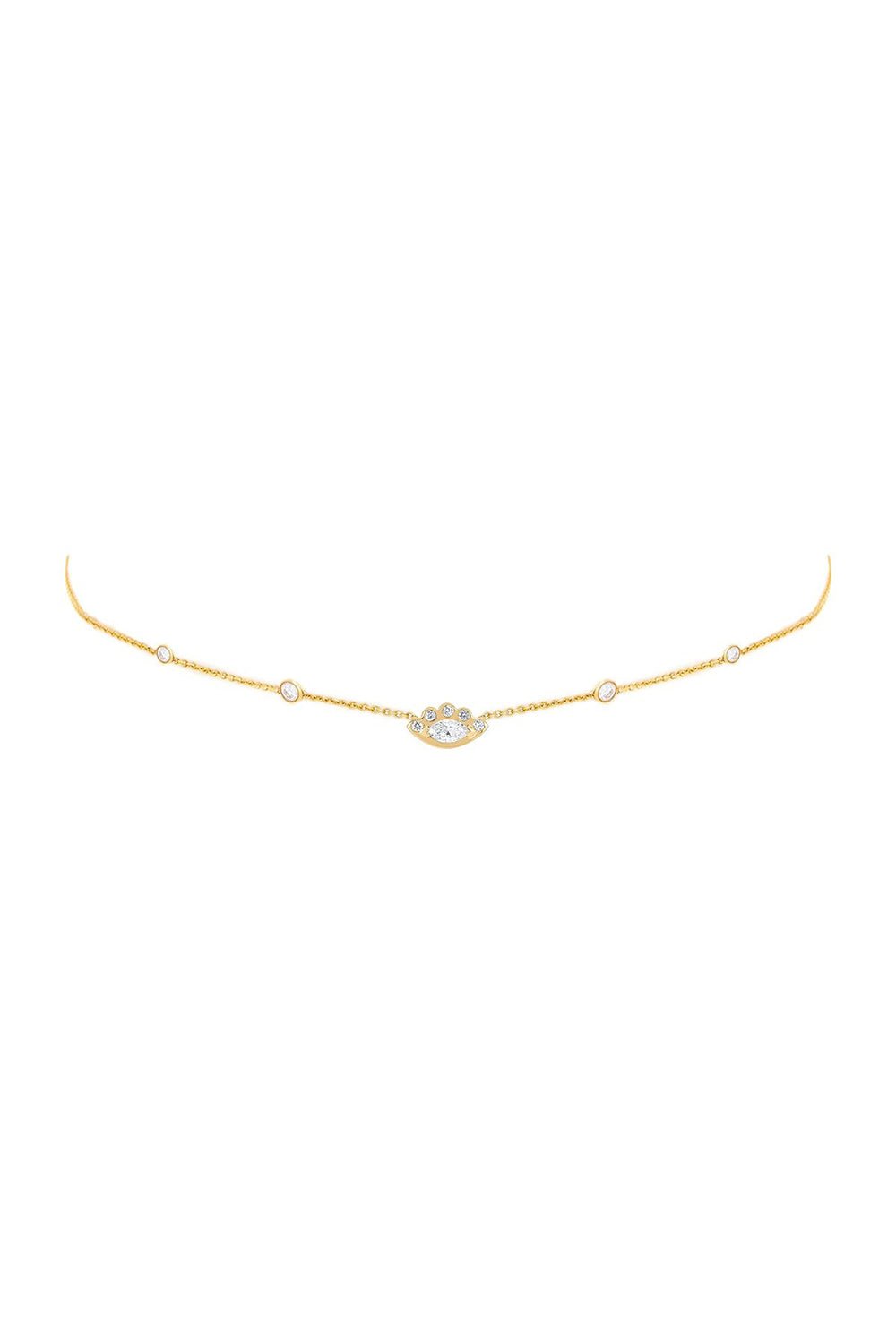 LOGAN HOLLOWELL-5 Diamond Angel Eye Choker Necklace-YELLOW GOLD
