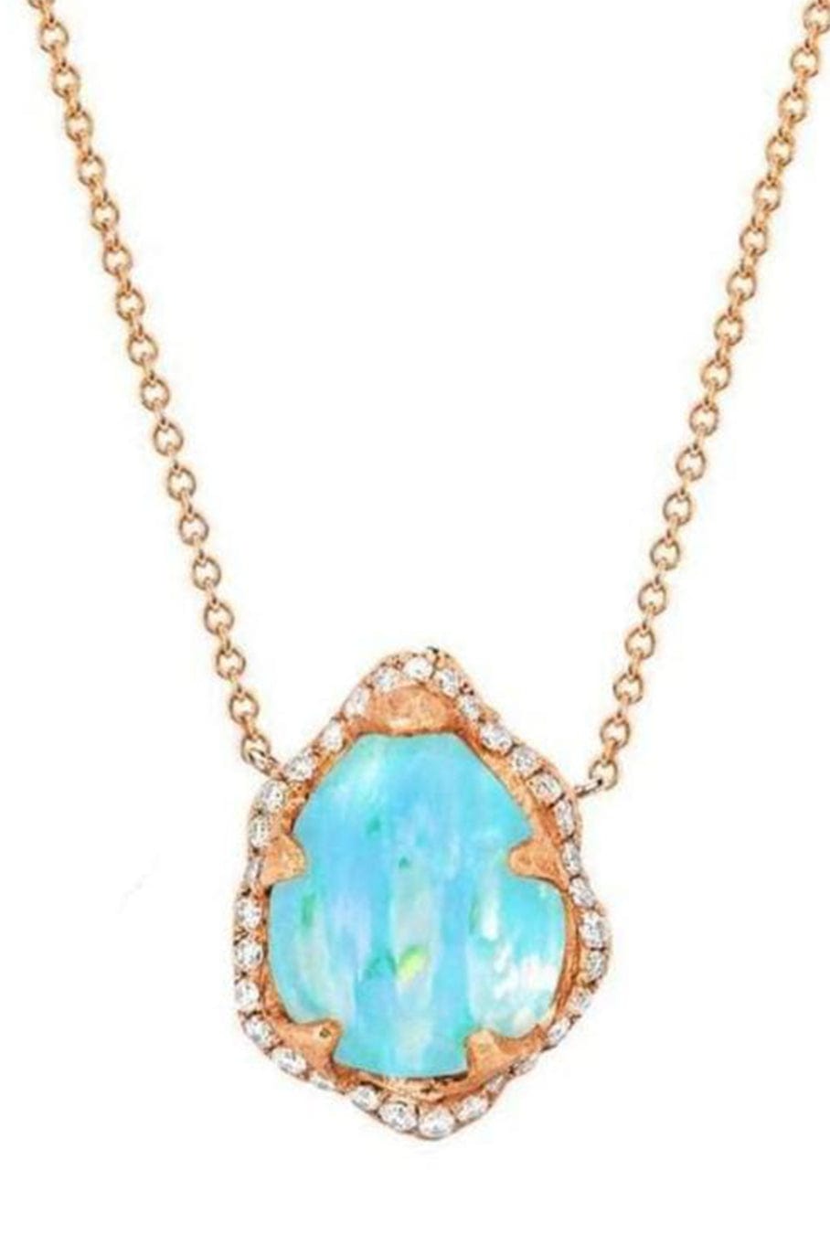 LOGAN HOLLOWELL-Baby Queen Water Drop Blue Opal Necklace with Full Pavé Diamond Halo-