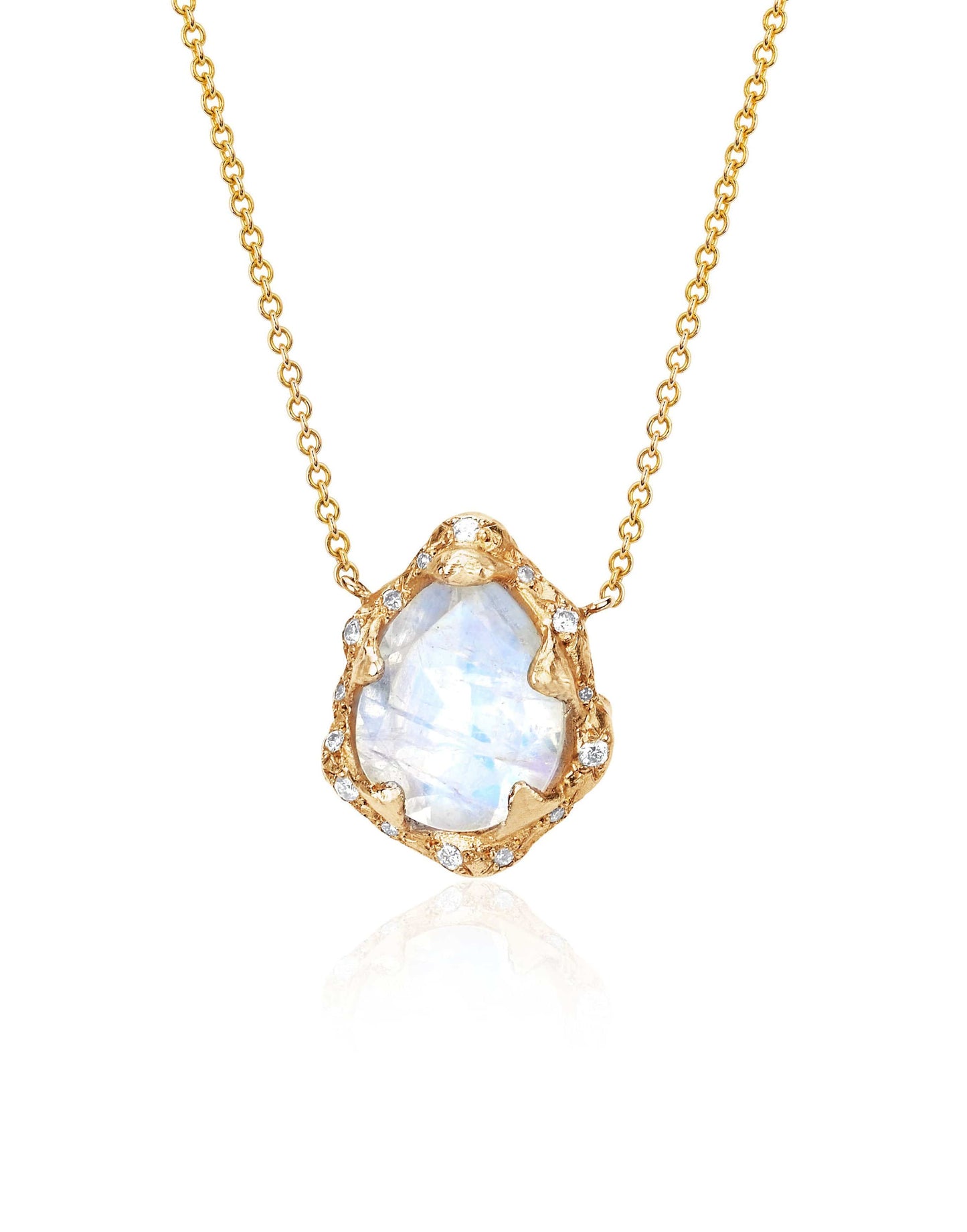 LOGAN HOLLOWELL-Baby Queen Water Drop Moonstone Necklace with Sprinkled Diamonds-YELLOW GOLD