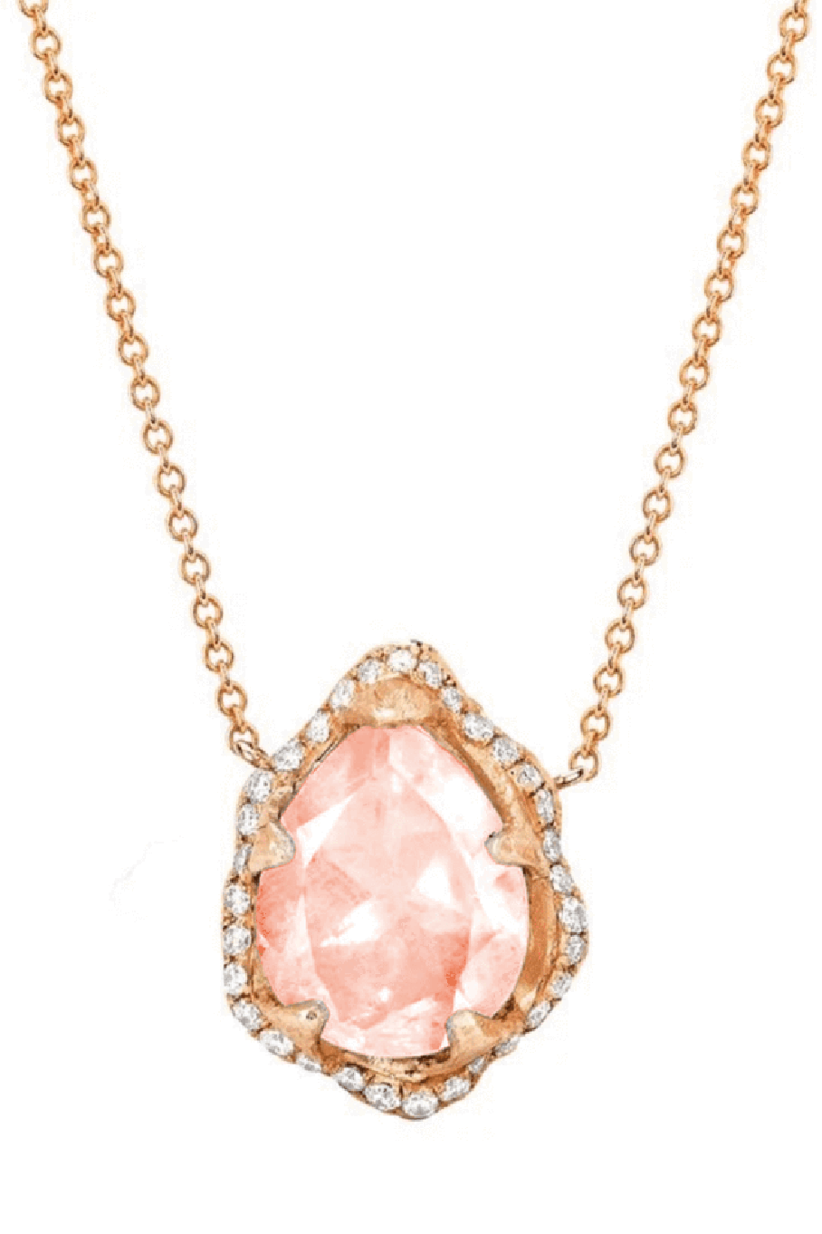 LOGAN HOLLOWELL-Baby Queen Water Drop Morganite Necklace with Full Pavé Halo-