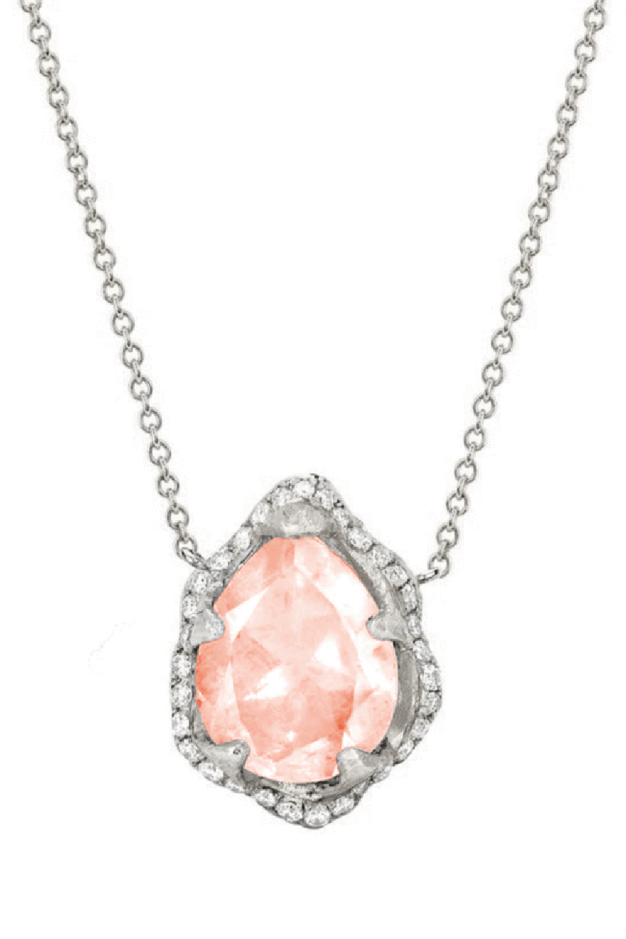 LOGAN HOLLOWELL-Baby Queen Water Drop Morganite Necklace with Full Pavé Halo-