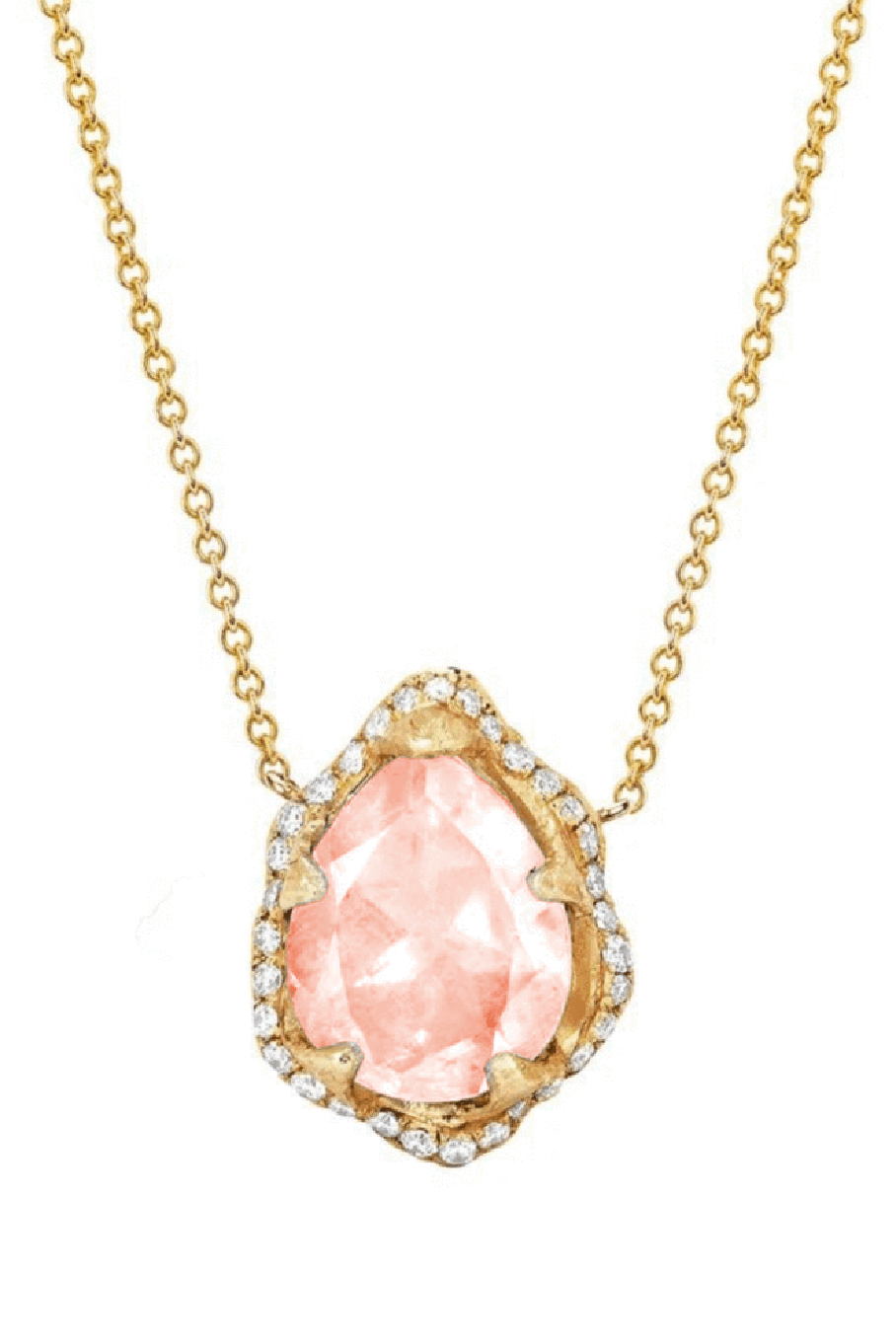 LOGAN HOLLOWELL-Baby Queen Water Drop Morganite Necklace with Full Pavé Halo-