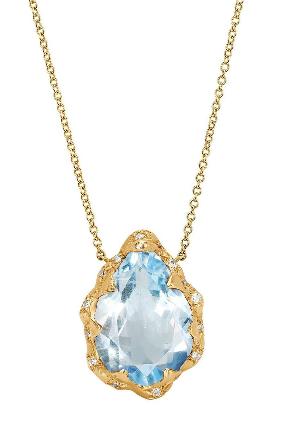 LOGAN HOLLOWELL-Queen Sprinkled Diamond Water Drop Aquamarine Necklace-YELLOW GOLD