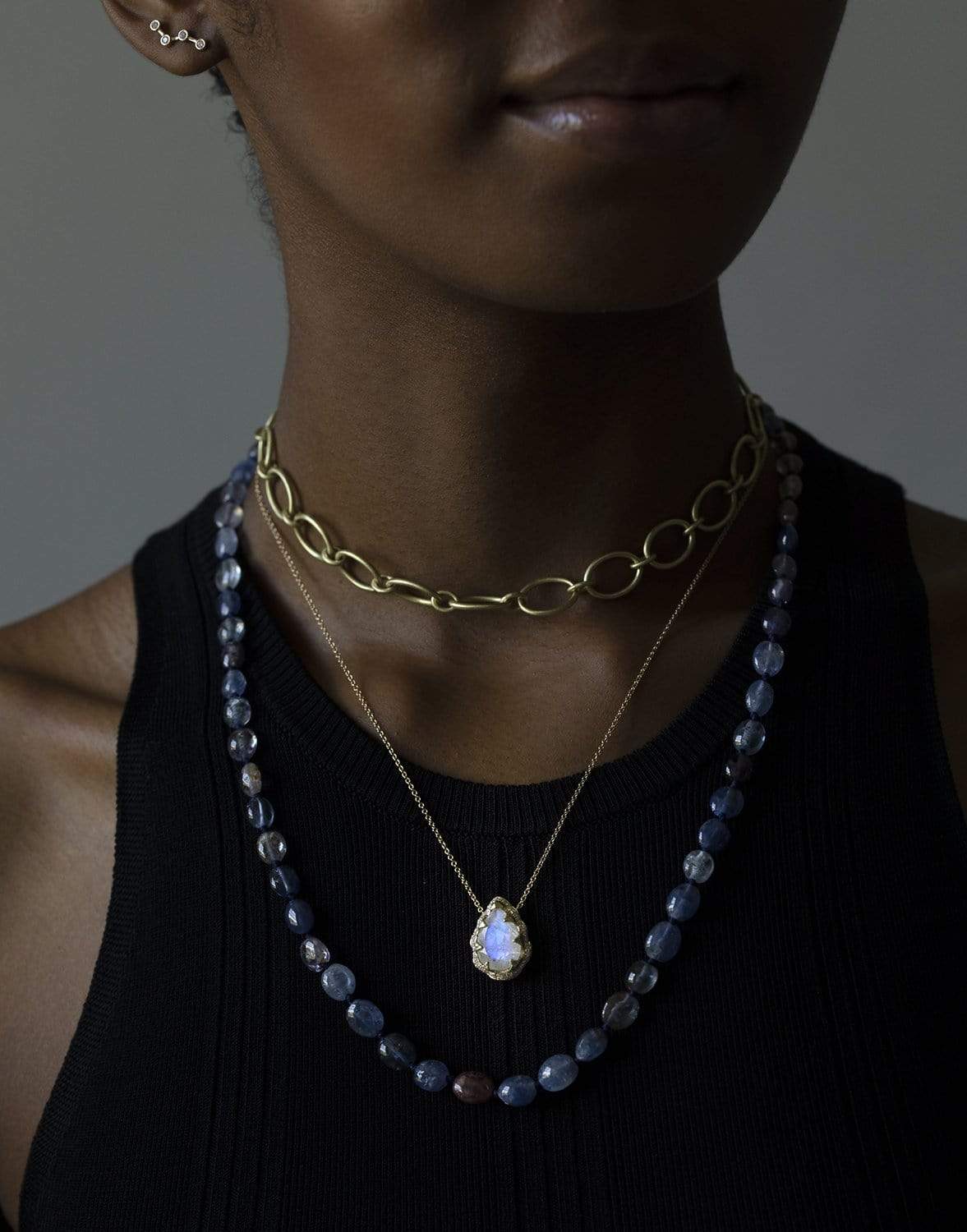 LOGAN HOLLOWELL-Queen Water Drop Moonstone Diamond Halo Necklace-YELLOW GOLD