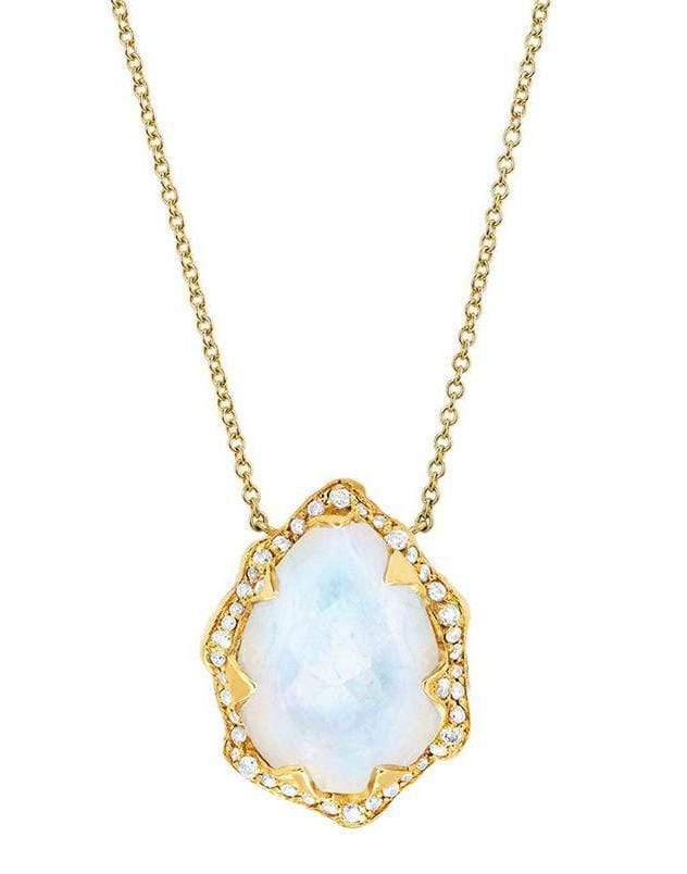 LOGAN HOLLOWELL-Queen Water Drop Moonstone Diamond Halo Necklace-YELLOW GOLD