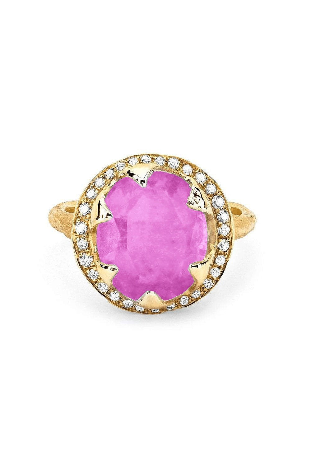 LOGAN HOLLOWELL-Baby Queen Full Pave Halo Pink Sapphire Ring-YELLOW GOLD