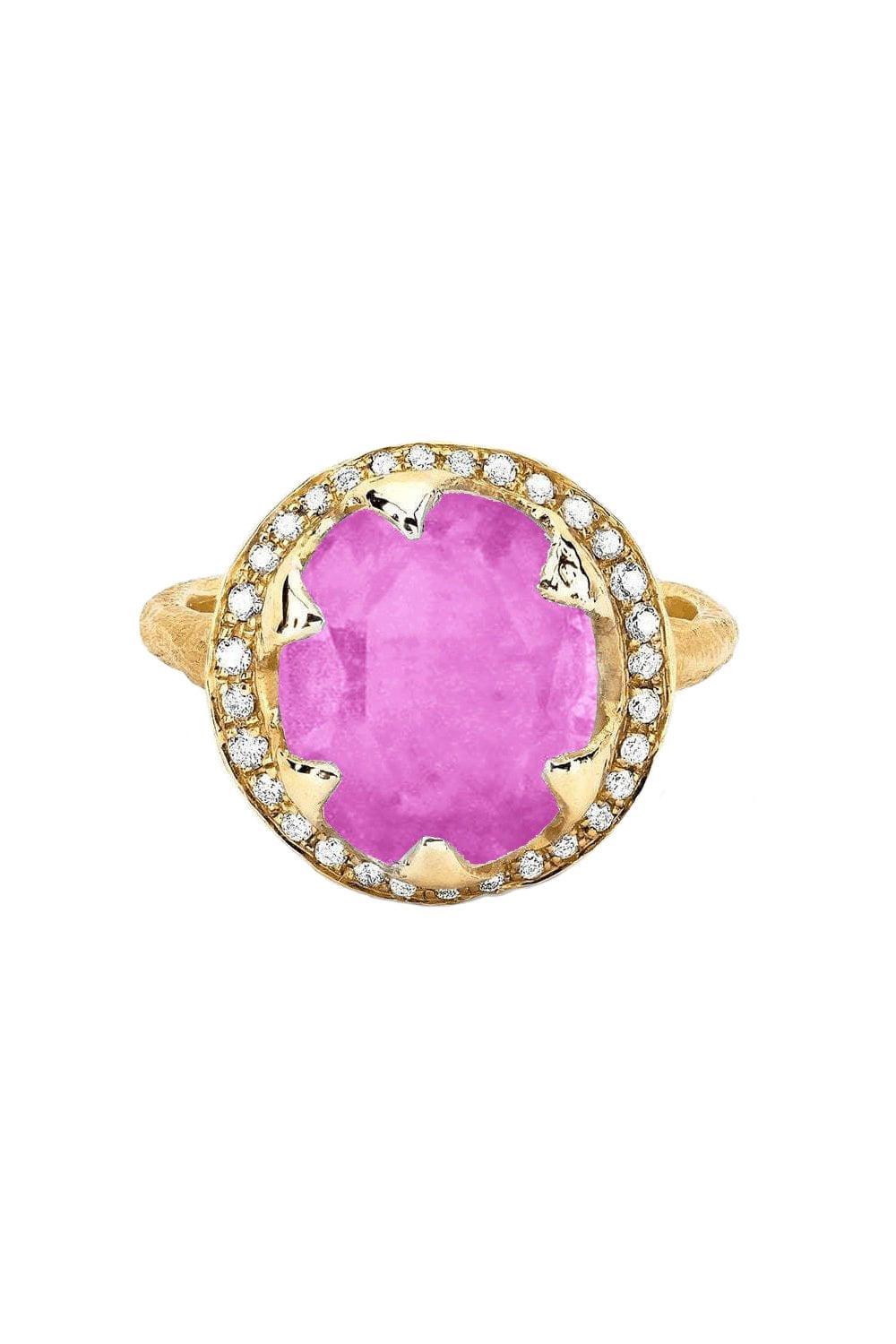 Baby Queen Full Pave Halo Pink Sapphire Ring-YELLOW GOLD-6-JEWELRYFINE JEWELRING-LOGAN HOLLOWELL