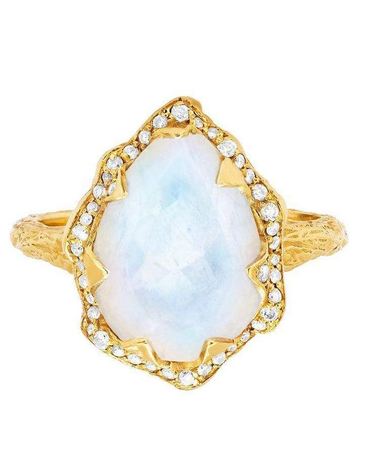 LOGAN HOLLOWELL-Queen Water Drop Moonstone Diamond Halo Ring-YELLOW GOLD
