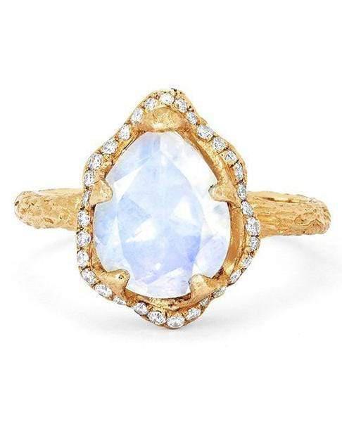 LOGAN HOLLOWELL-Queen Water Drop Moonstone Ring with Full Pavé Diamond Halo-