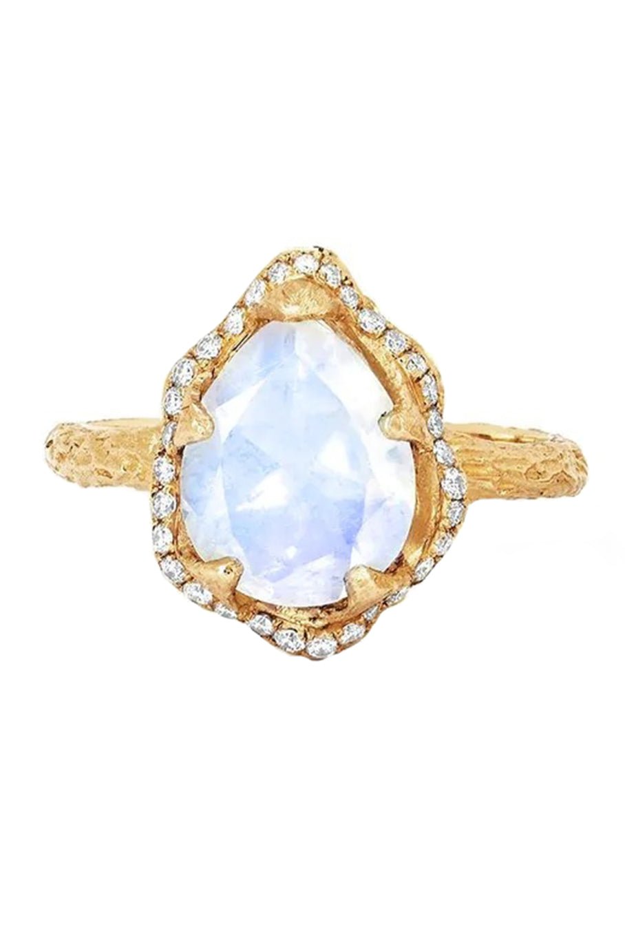 LOGAN HOLLOWELL-Baby Queen Moonstone Halo Ring-YELLOW GOLD