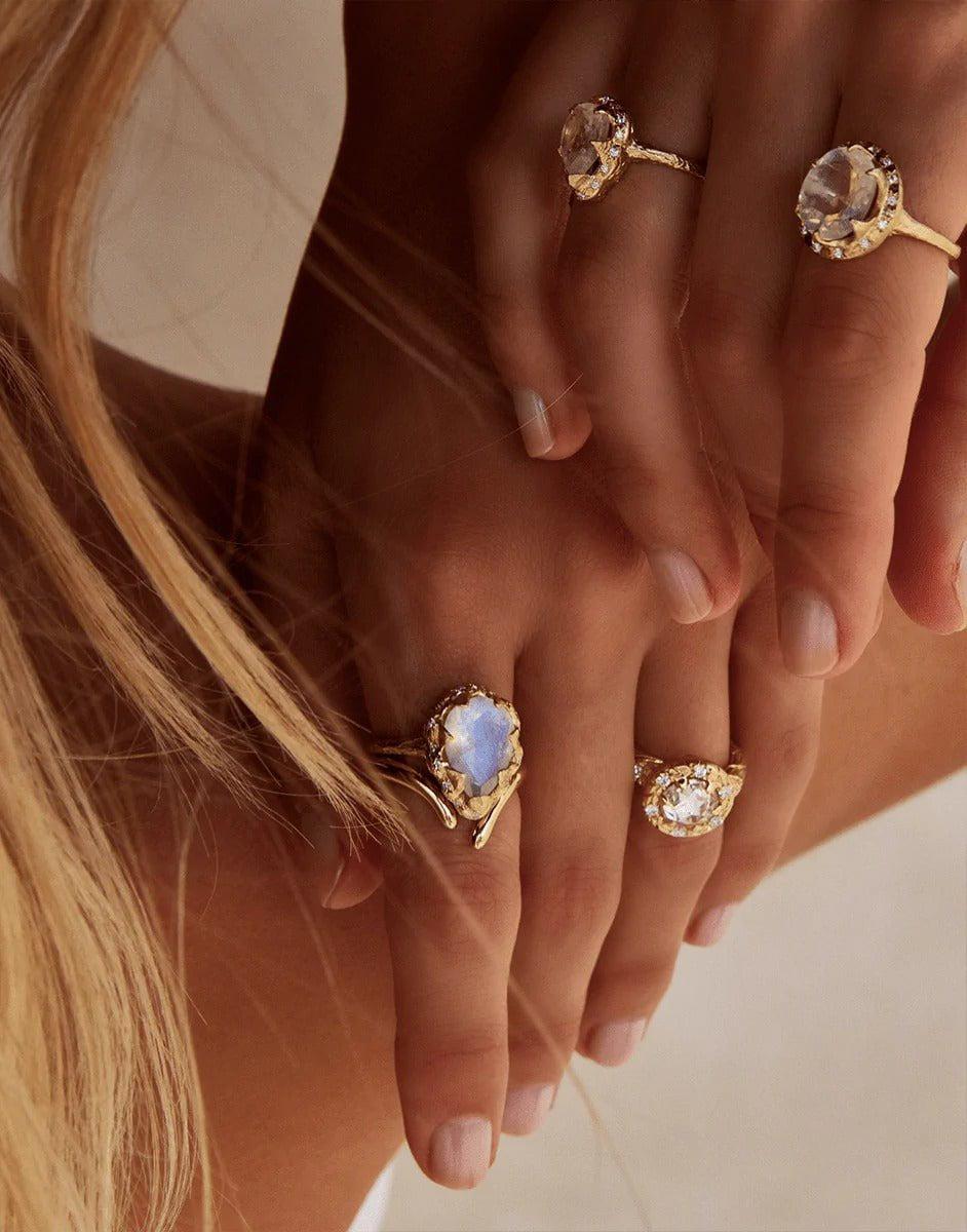 LOGAN HOLLOWELL-Queen Moonstone Ring with Sprinkled Diamonds-