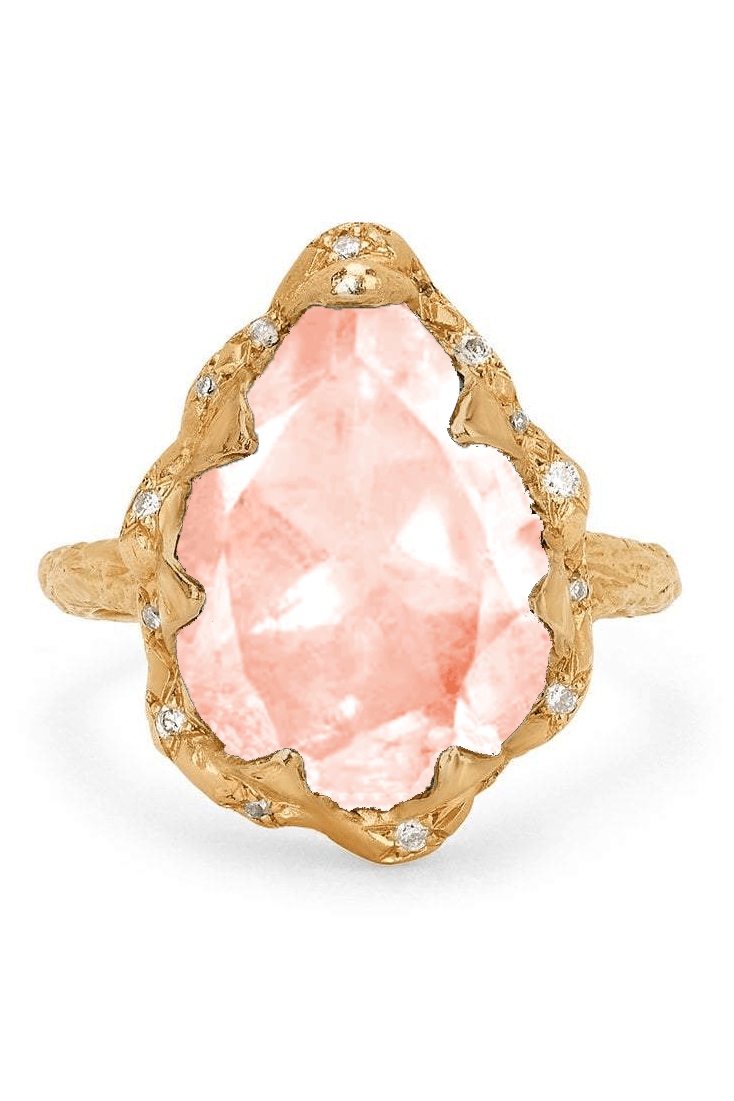 LOGAN HOLLOWELL-Queen Water Drop Morganite Ring with Sprinkled Diamonds-YELLOW GOLD