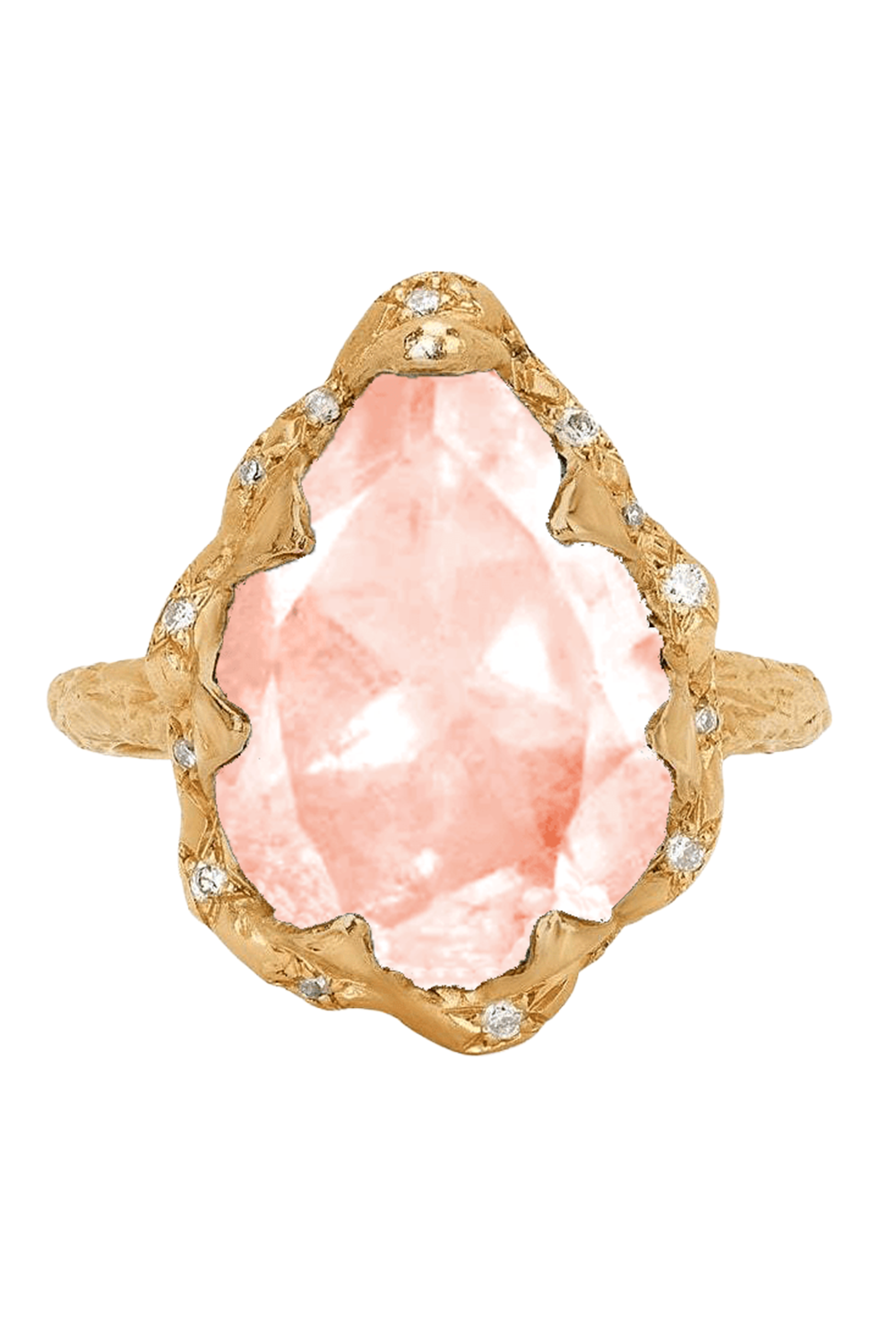 Queen Water Drop Morganite Ring with Sprinkled Diamonds-YELLOW GOLD-6.5-JEWELRYFINE JEWELRING-LOGAN HOLLOWELL