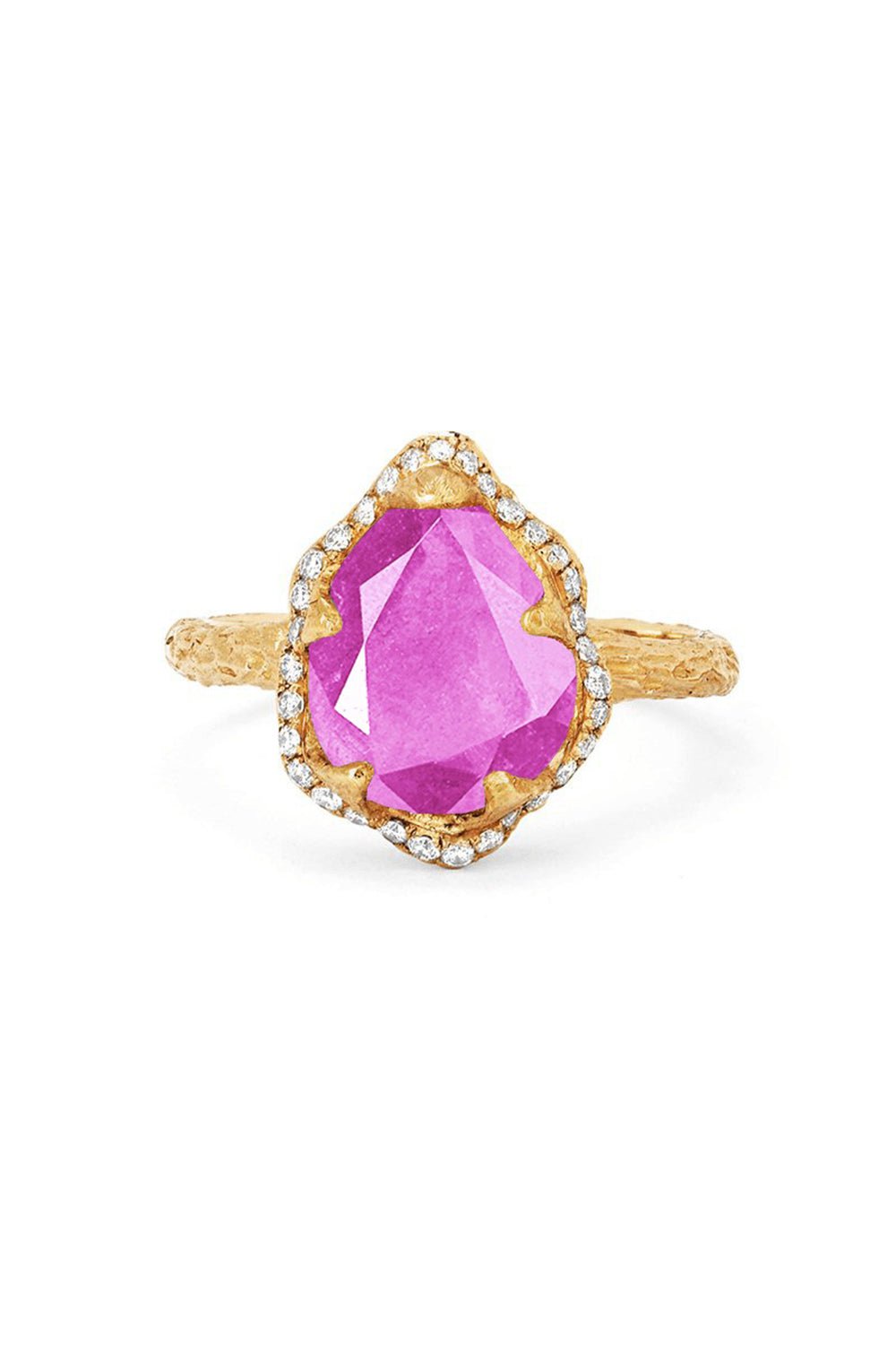 LOGAN HOLLOWELL-Baby Queen Full Pavé Halo Water Drop Pink Sapphire Ring-YELLOW GOLD