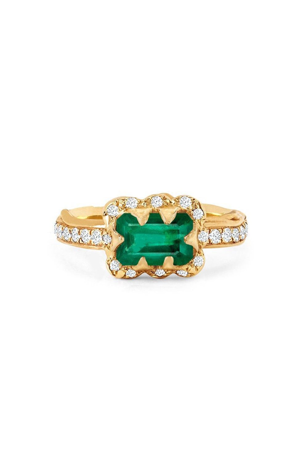 LOGAN HOLLOWELL-Micro Queen Emerald Cut Sprinkled Diamond Ring-YELLOW GOLD