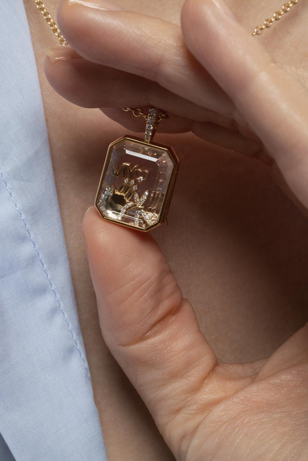 Diamond Baguette Locket Figaro Chain Necklace-YELLOW GOLD-22-JEWELRYFINE JEWELNECKLACE O-LOQUET