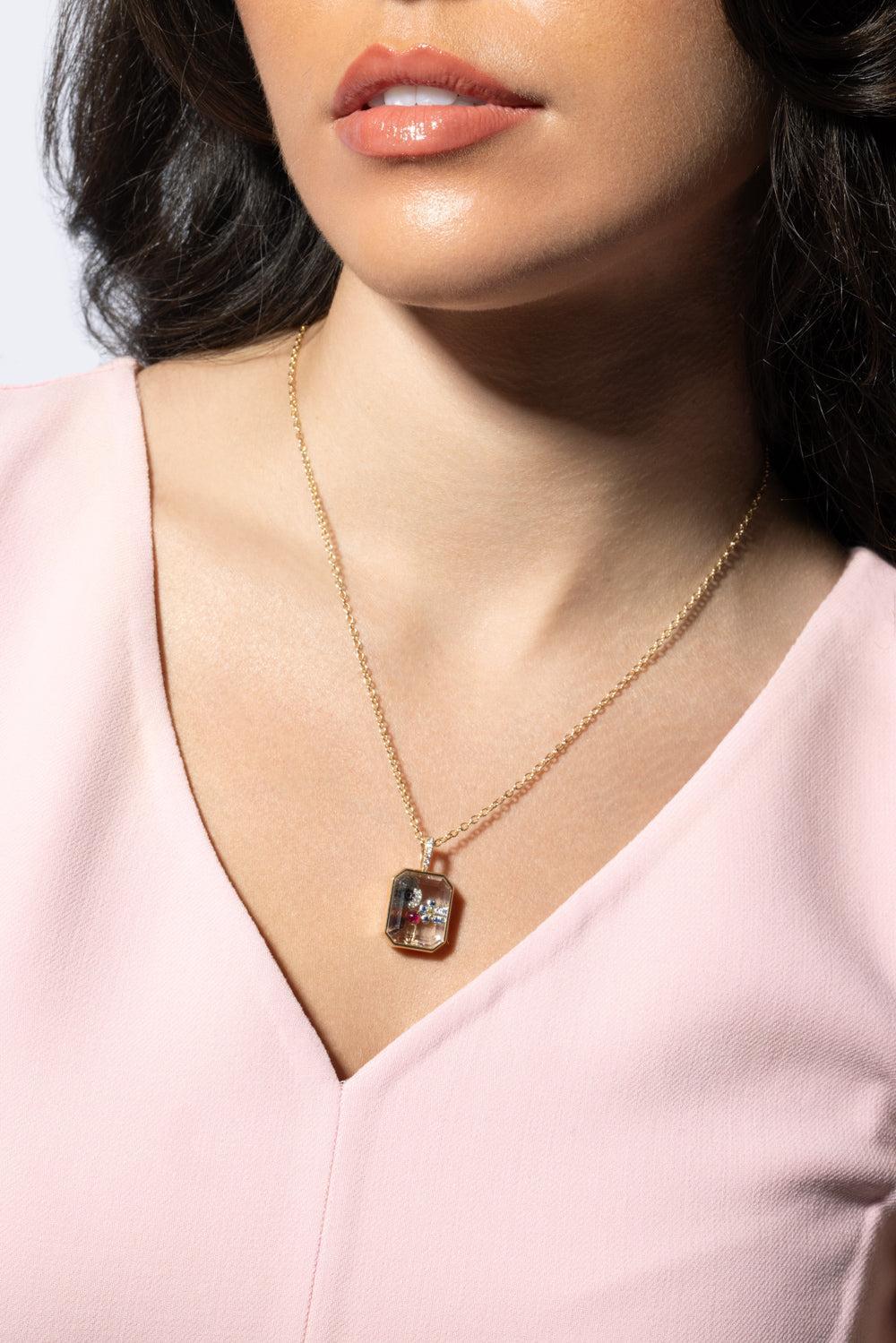 Diamond Sapphire Evil Eye Charm-YELLOW GOLD-JEWELRYFINE JEWELPENDANT-LOQUET