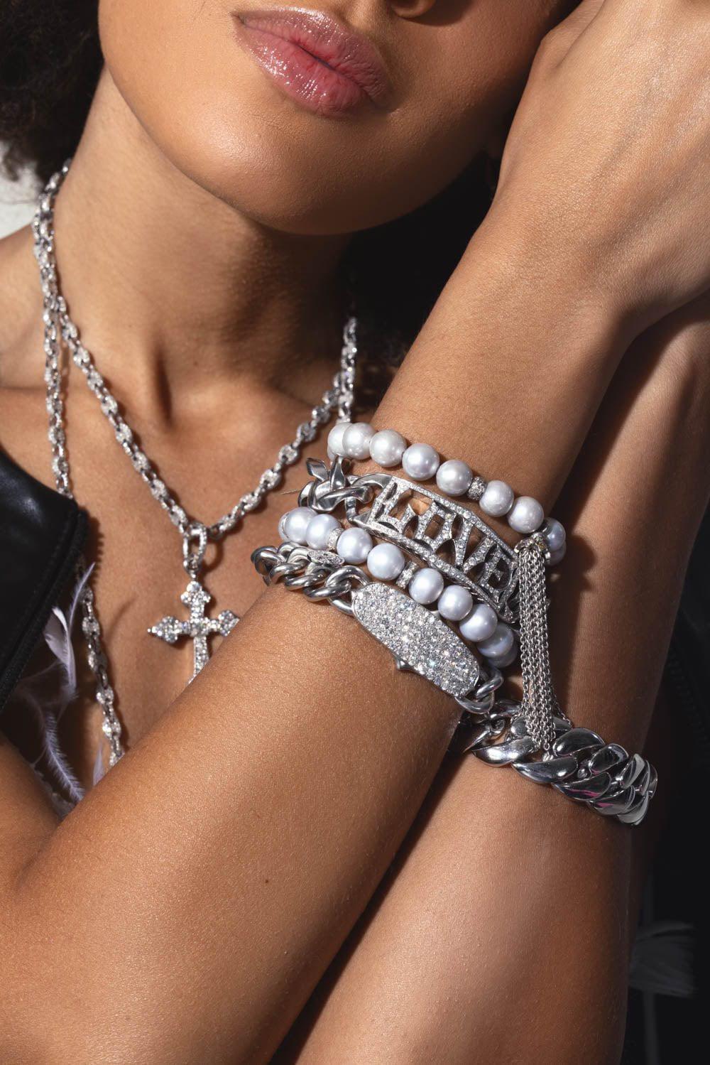 LOREE RODKIN-Diamond ID Link Bracelet-SILVER
