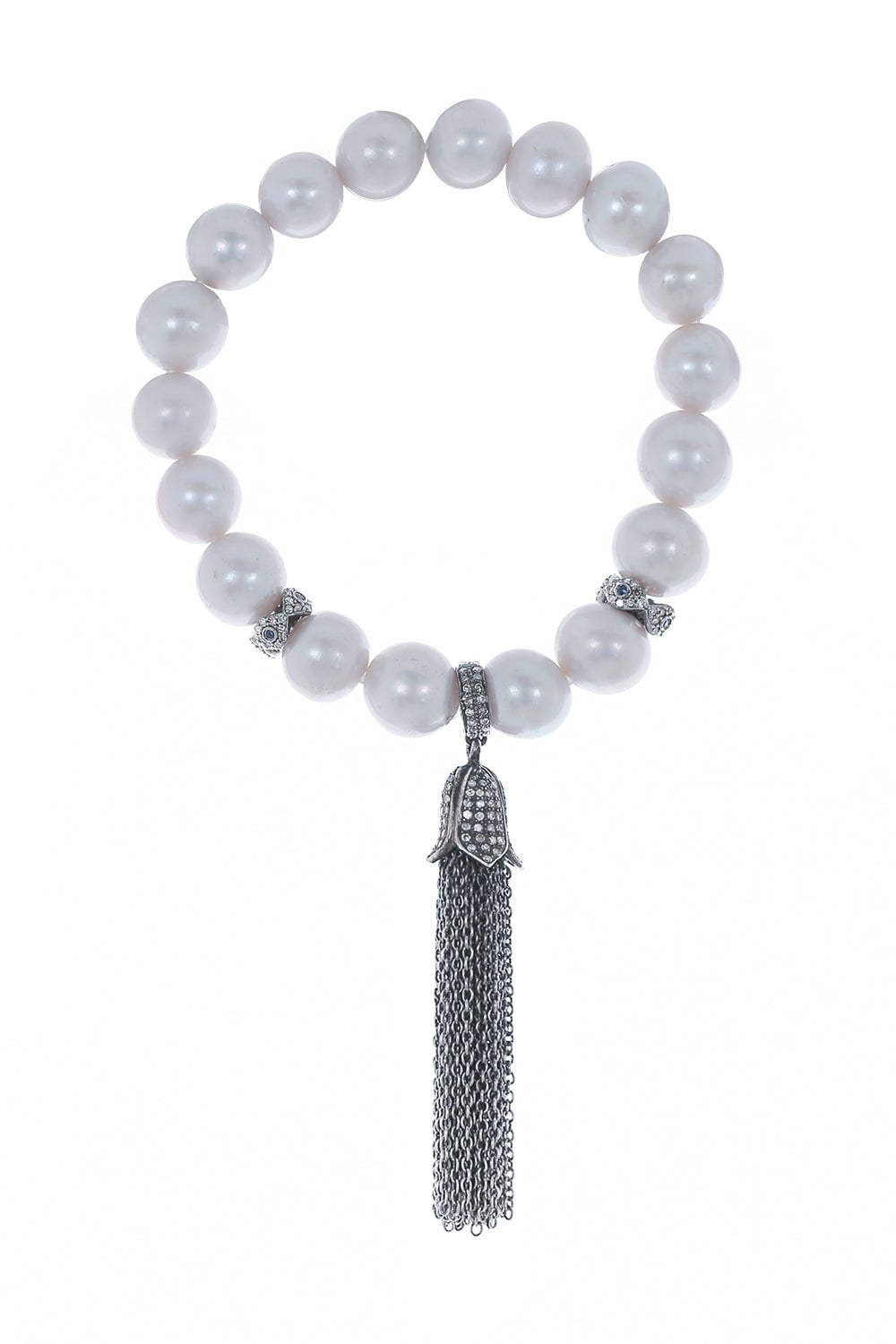 LOREE RODKIN-Round Pearl Tassel Bracelet-SILVER