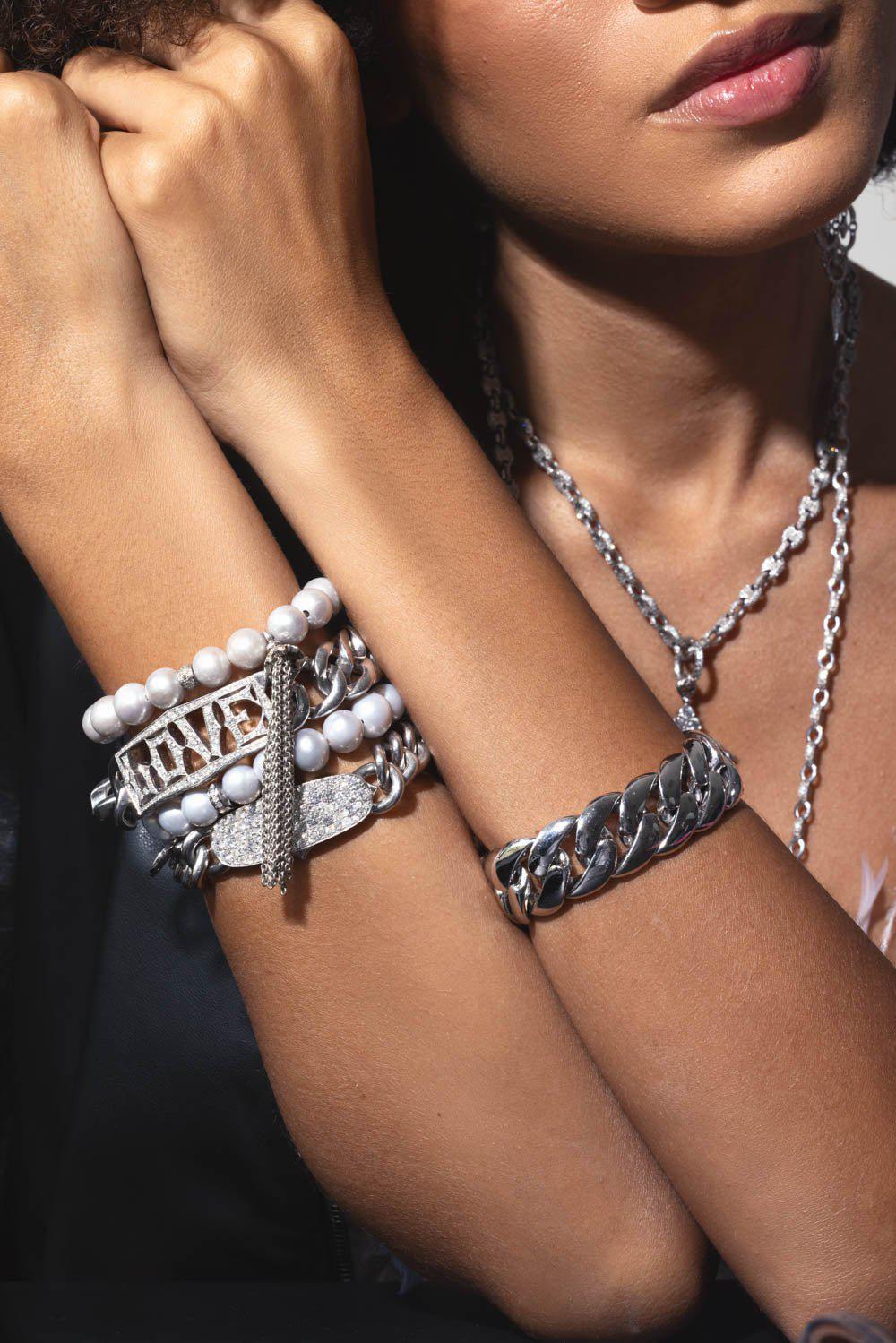 LOREE RODKIN-Cuban Link Diamond Bracelet-WHITE GOLD