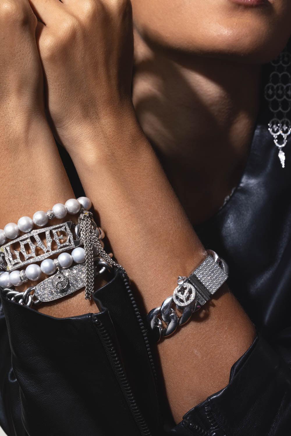 LOREE RODKIN-Diamond Love ID Bracelet-WHITE GOLD